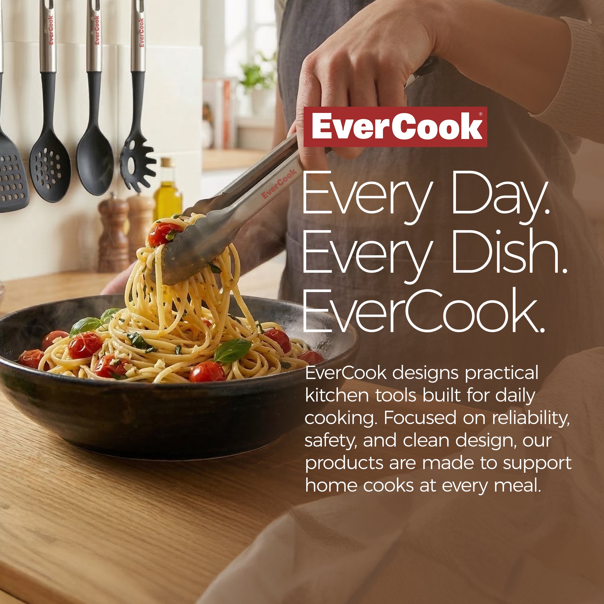 EverCook 7-Piece Kitchen Utensil Set with Stainless Steel Handles, Black/Silver - VMInnovations