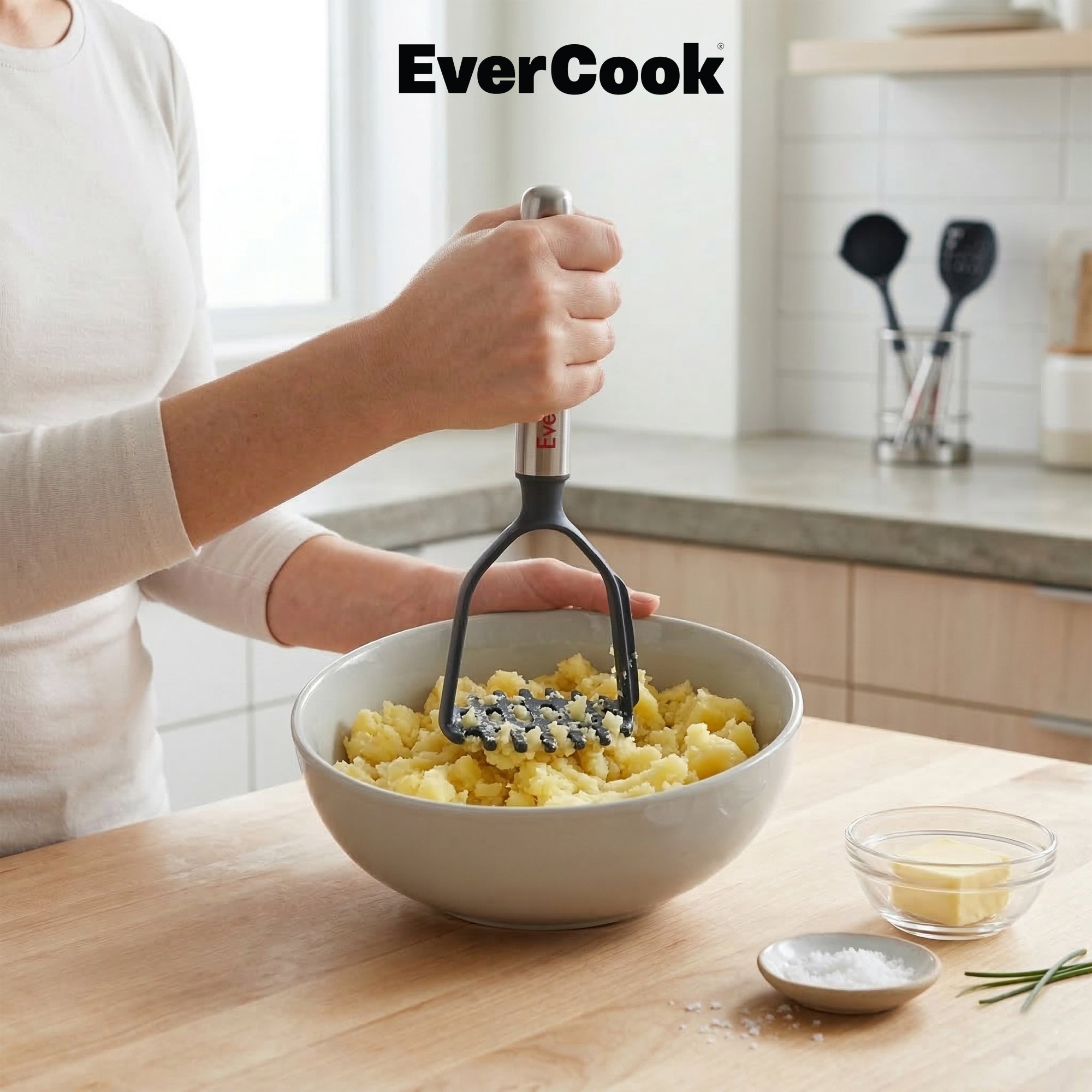 EverCook 7-Piece Kitchen Utensil Set with Stainless Steel Handles, Black/Silver - VMInnovations