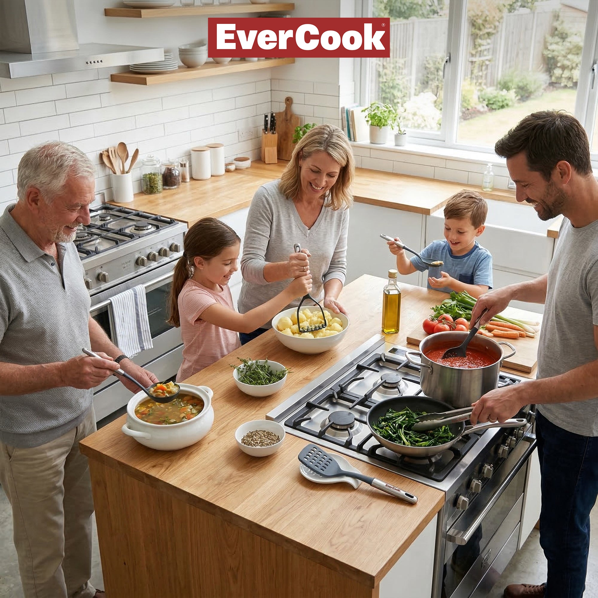 EverCook 7-Piece Kitchen Utensil Set with Stainless Steel Handles, Black/Silver - VMInnovations