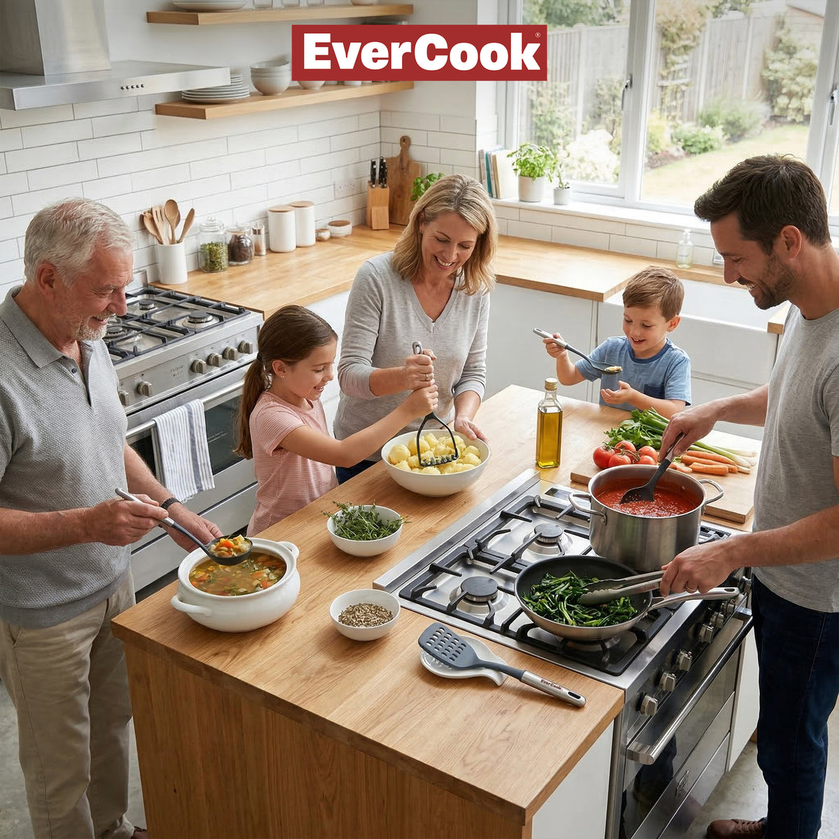 EverCook 7-Piece Kitchen Utensil Set with Stainless Steel Handles, Black/Silver