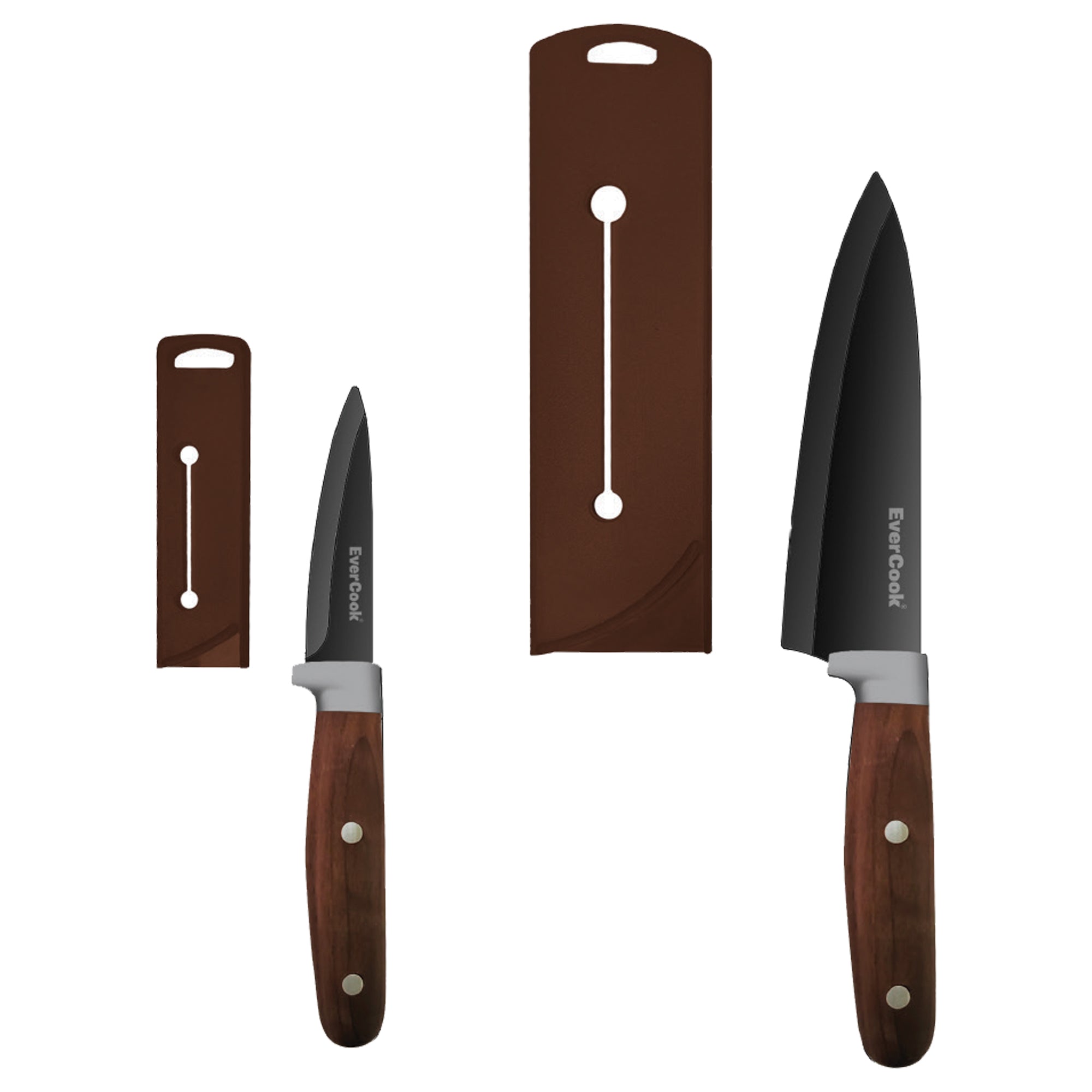 EverCook 4Pc Kitchen Knife Set w/ Blade Sheaths, 1.5/2 mm Black Stainless Steel
