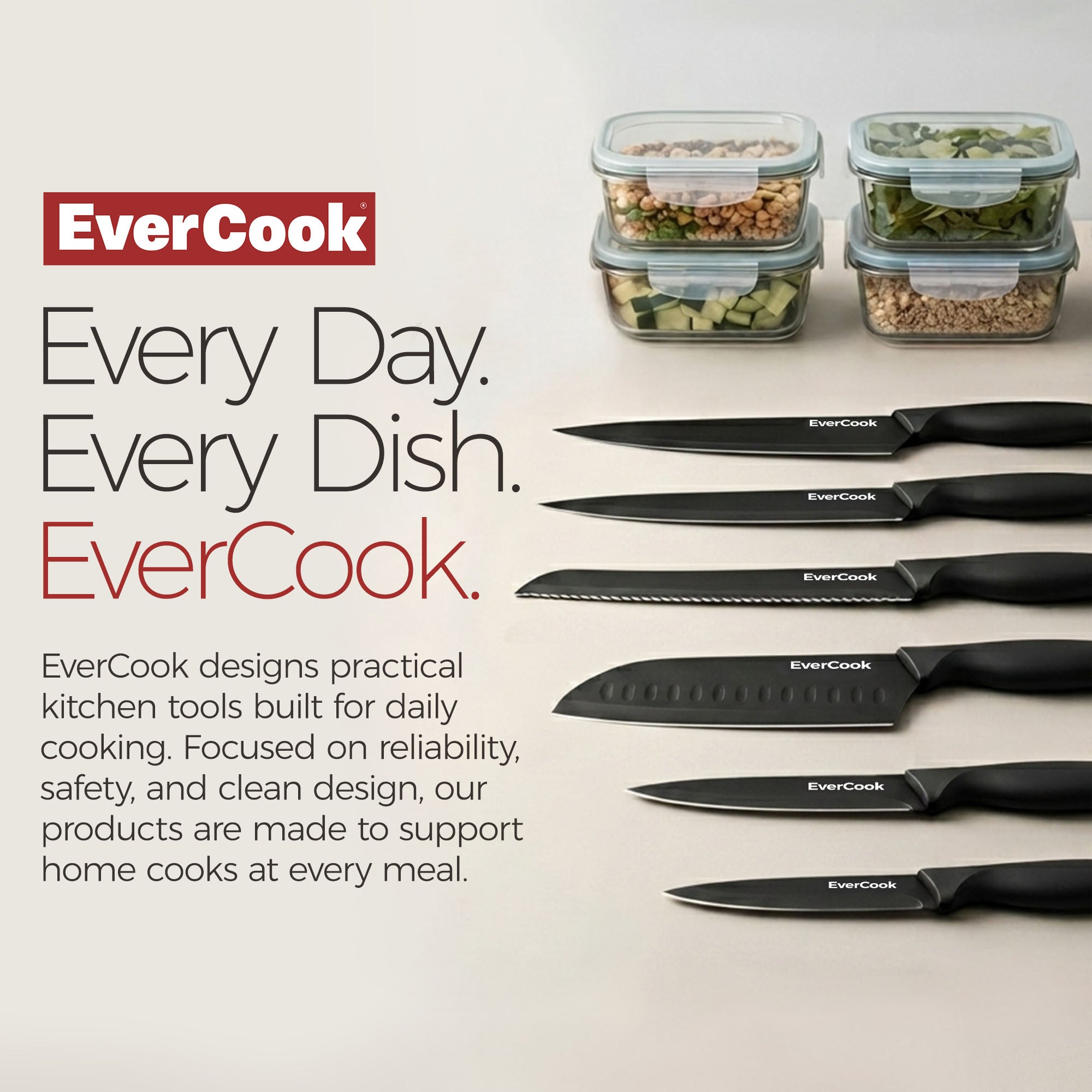 EverCook 12-Piece Kitchen Knife Set with Blade Sheaths, Stainless Steel, Black - VMInnovations