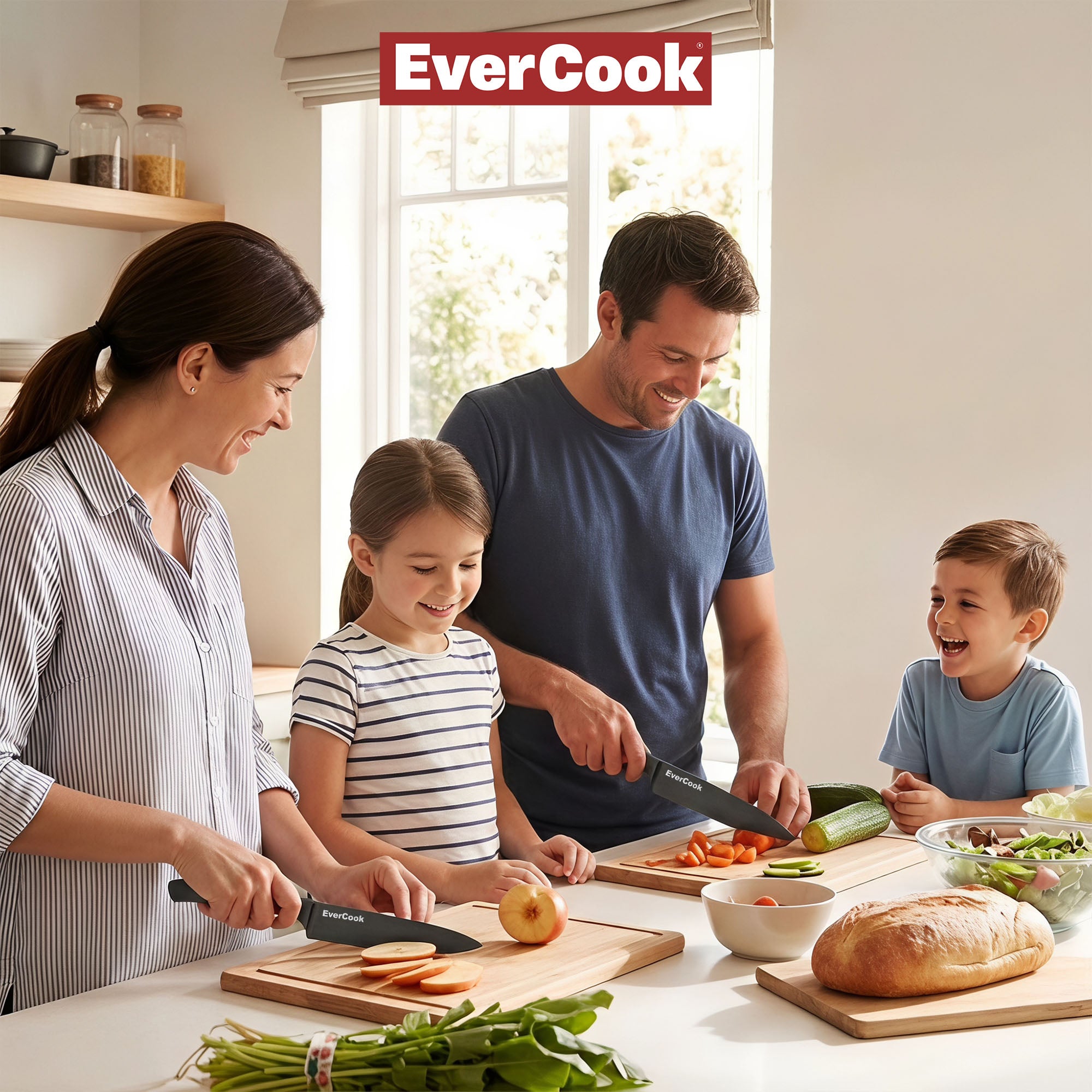 EverCook 12-Piece Kitchen Knife Set with Blade Sheaths, Stainless Steel, Black - VMInnovations