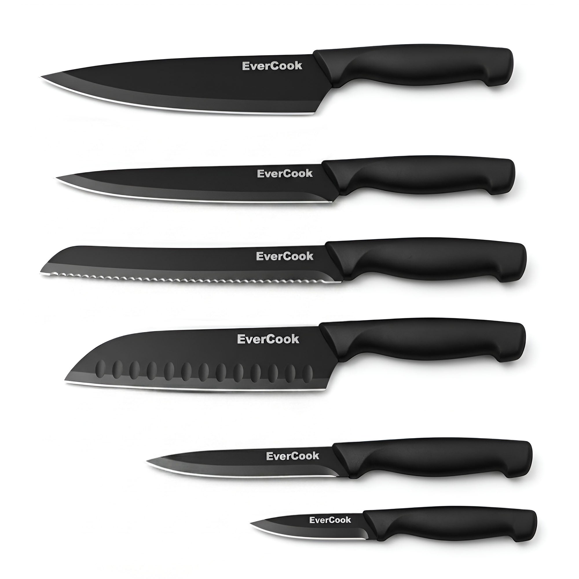 EverCook 12-Piece Kitchen Knife Set with Blade Sheaths, Stainless Steel, Black - VMInnovations