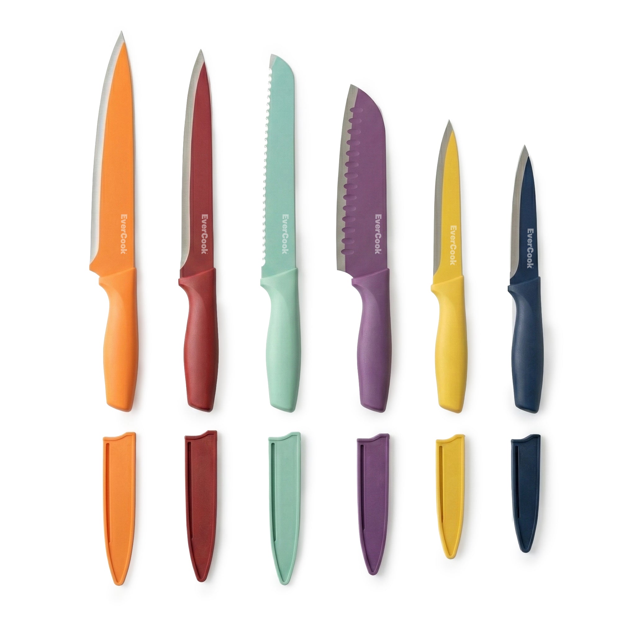 EverCook 12-Piece Kitchen Knife Set with Blade Sheaths, Stainless Steel, Multi