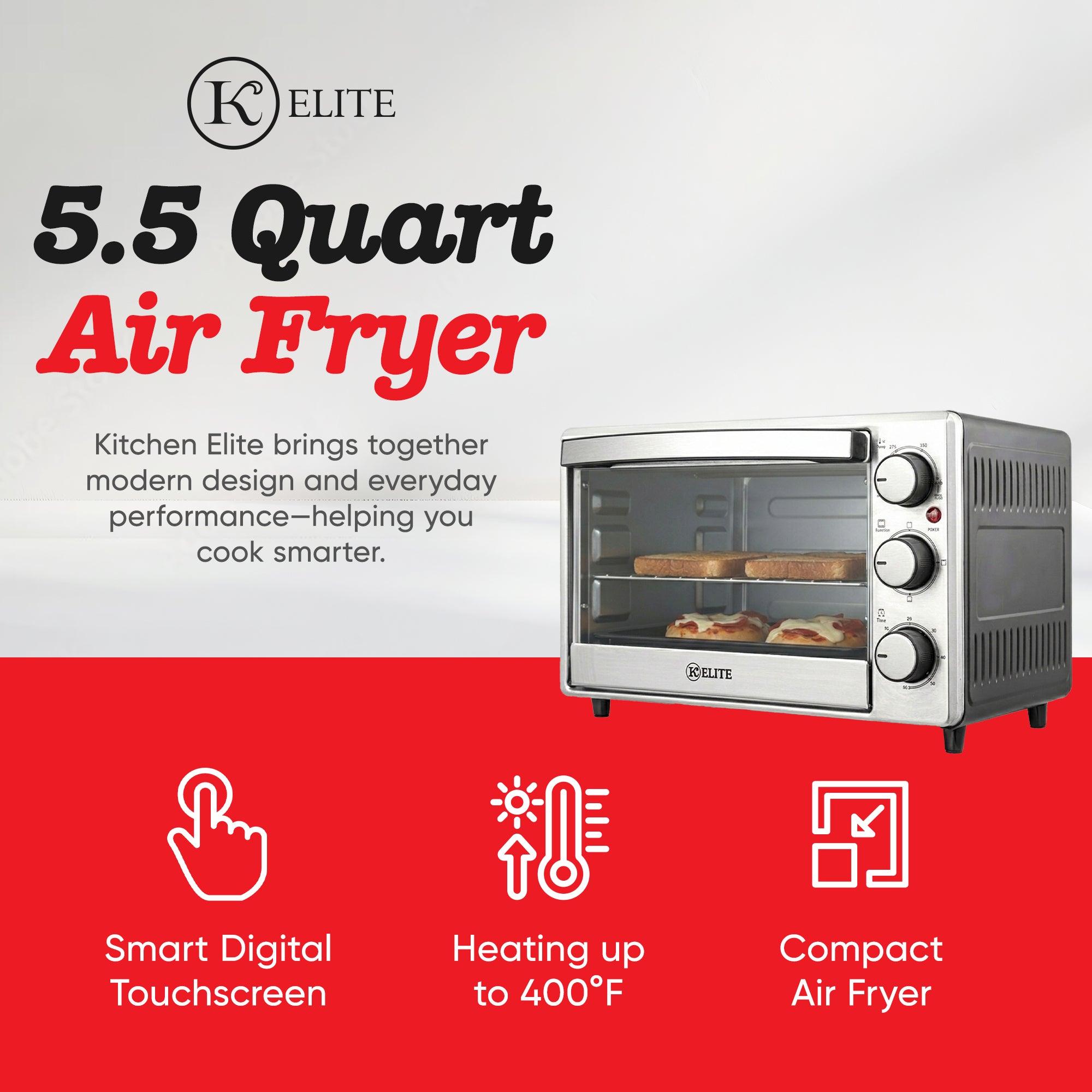 Kitchen Elite 6-Slice Compact Countertop Toaster Oven with Stainless Steel Tray - VMInnovations