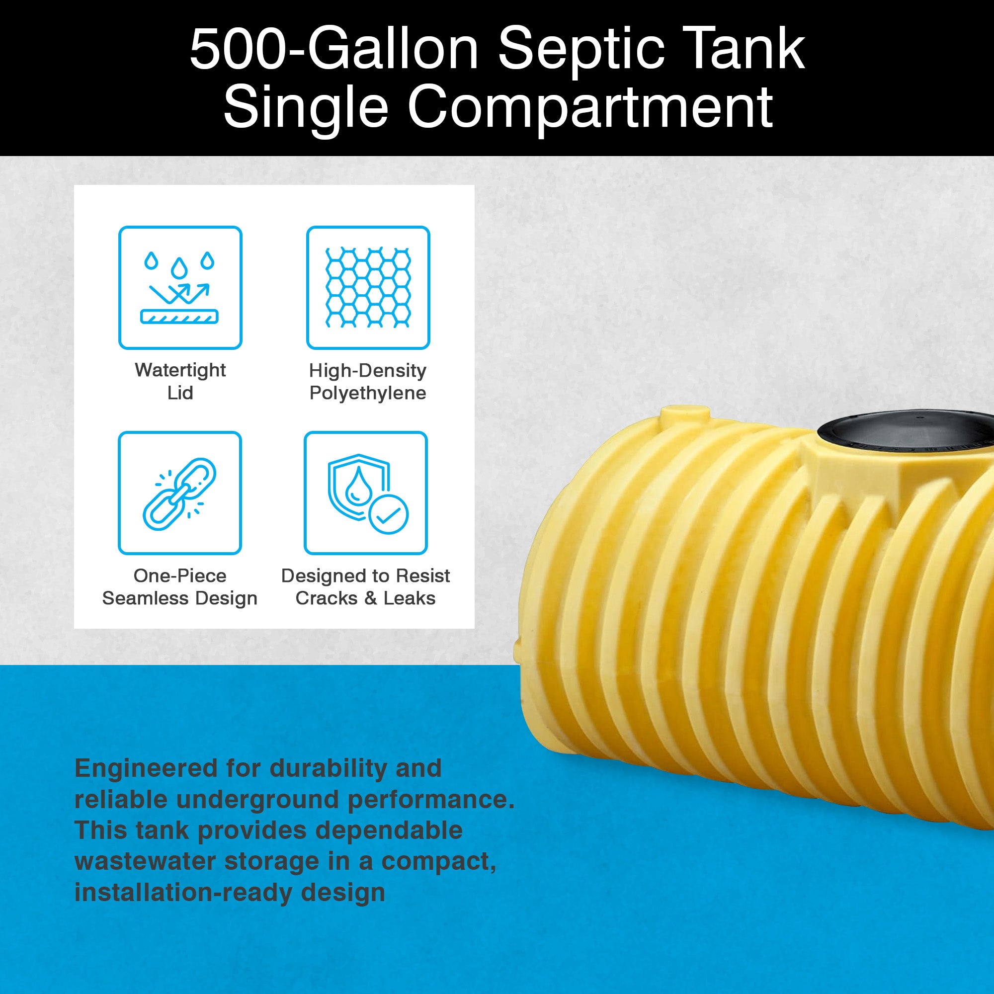 Norwesco Polyethylene Septic Tank with Single Compartment, 500 Gallon, Yellow