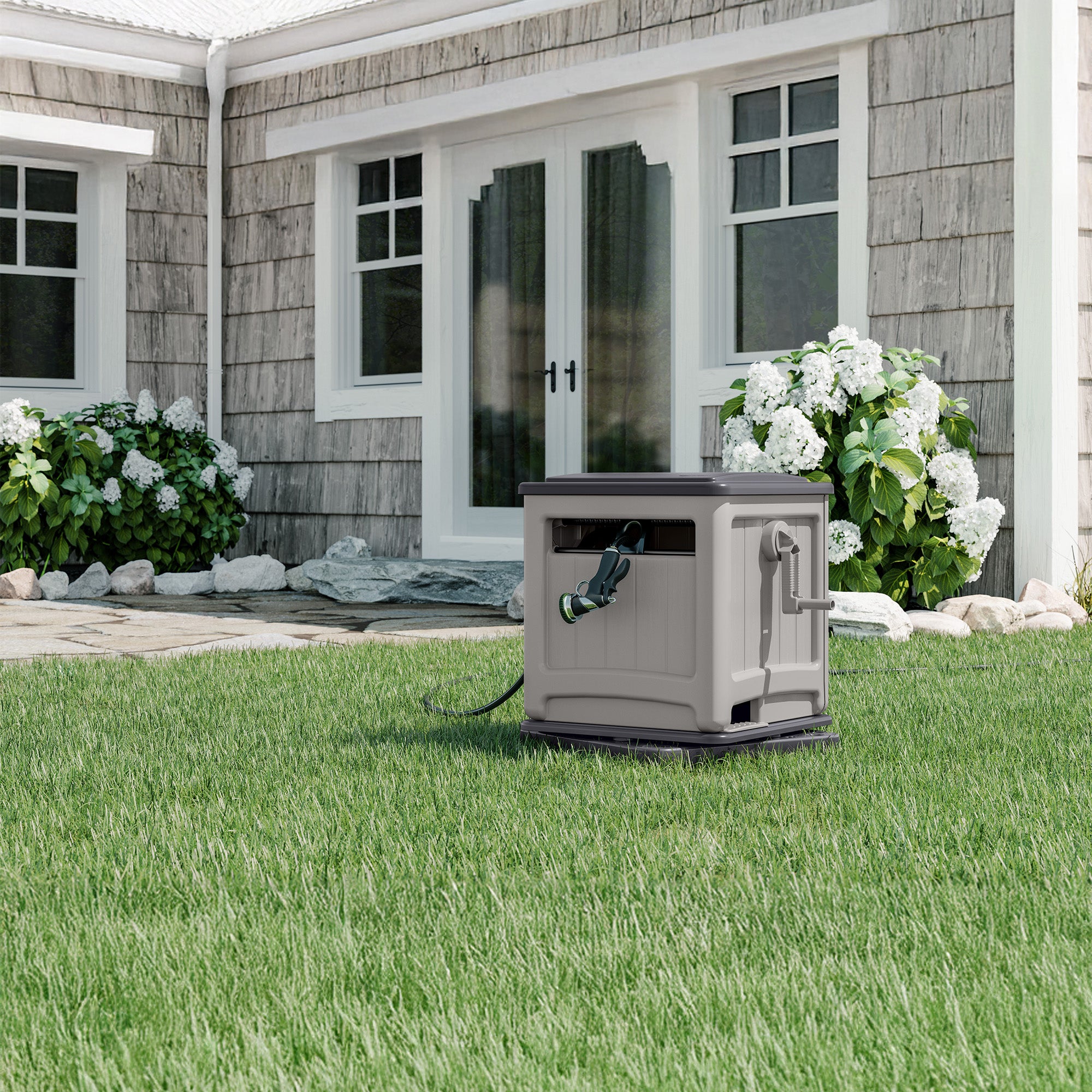 Suncast Swivel Smart Trak Hose Hideaway for 225 ft x 5/8 in Garden Hose, Dove - VMInnovations
