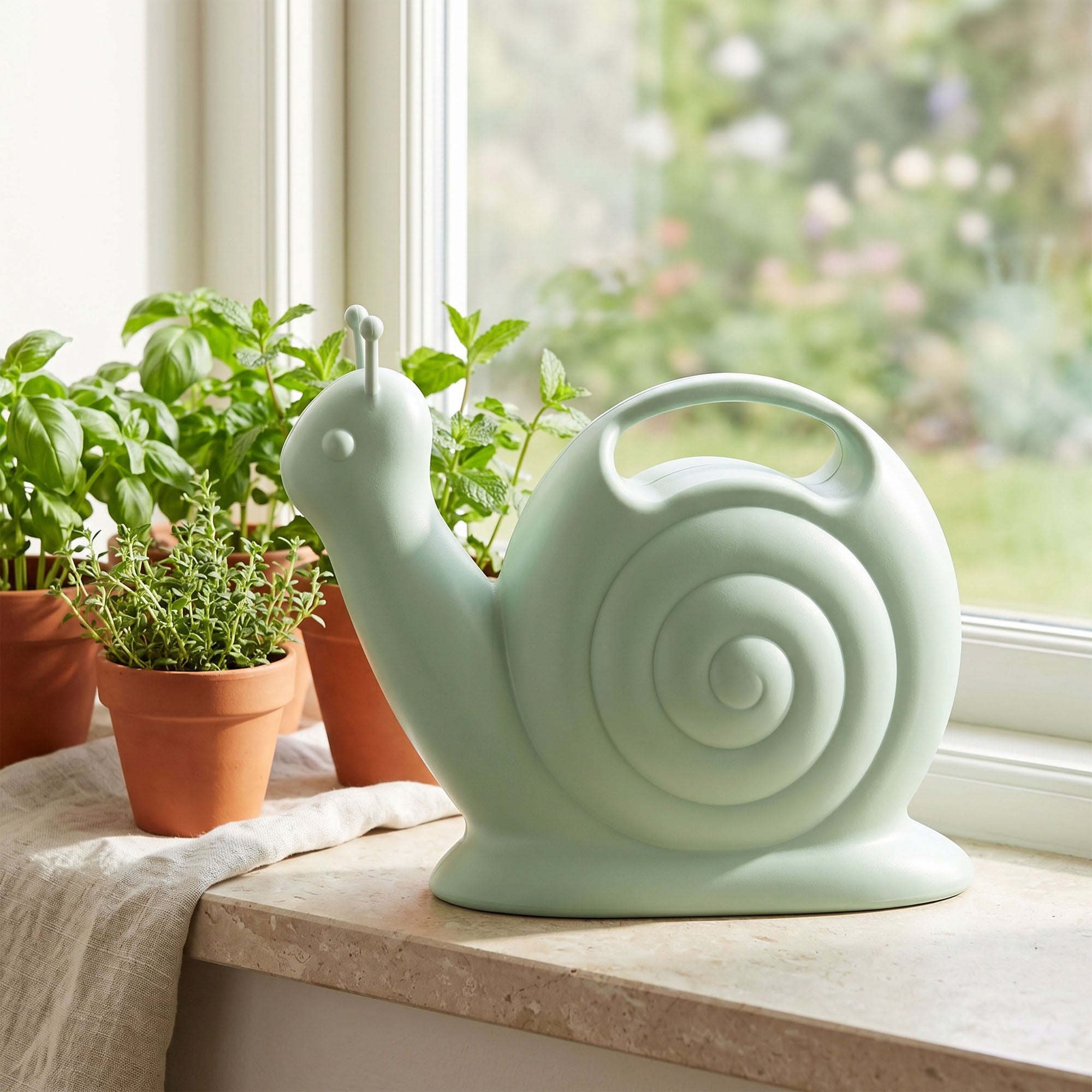 Union Products Snail Water Can with Built-in Handle, 1.8L Capacity, Light Green - VMInnovations