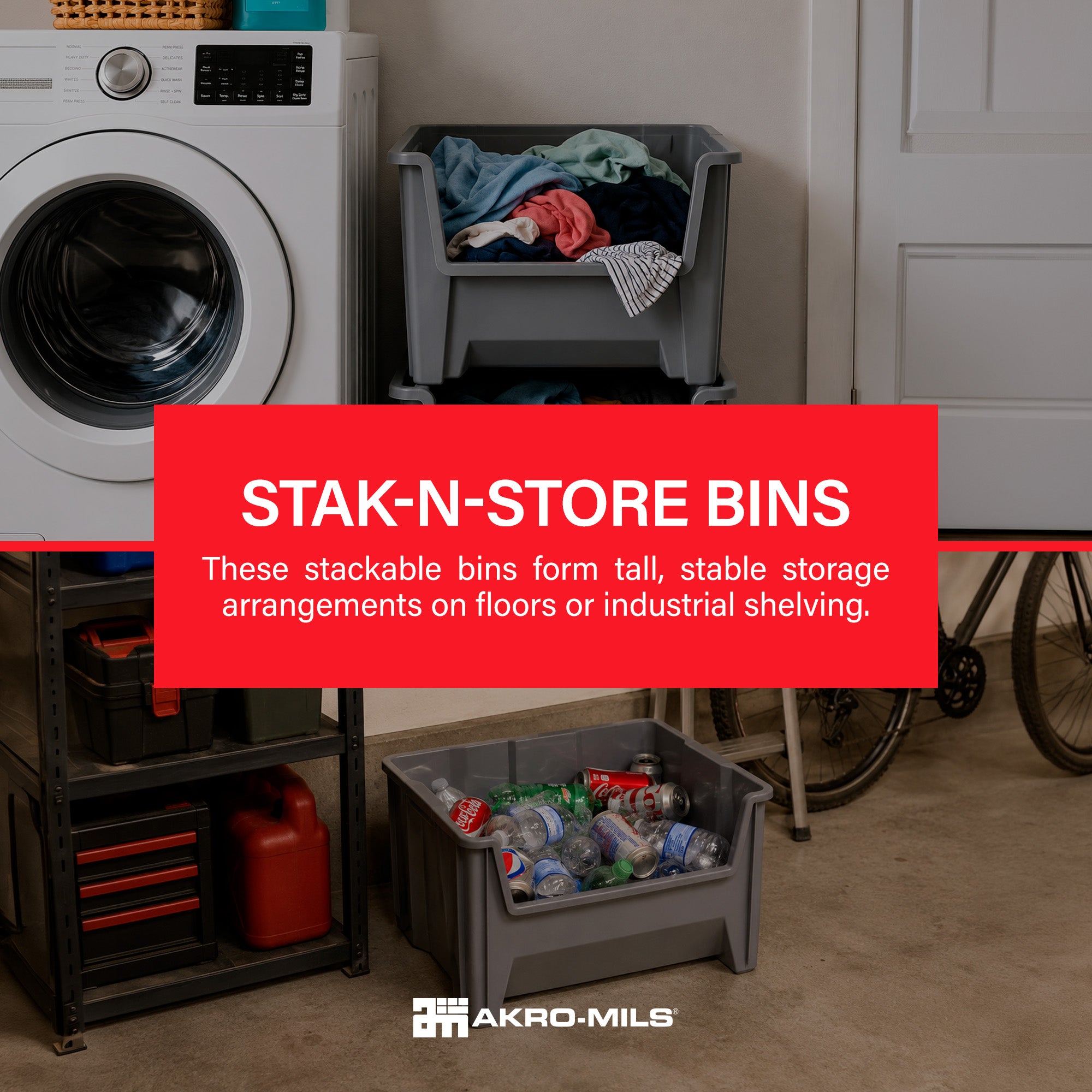 Akro-Mils Stak-N-Store Stackable Storage Bin, Open Front Organizer, Gray, 3 Pack - VMInnovations