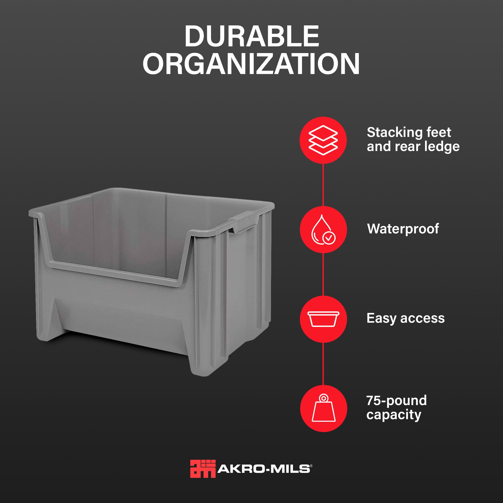 Akro-Mils Stak-N-Store Stackable Storage Bin, Open Front Organizer, Gray, 3 Pack - VMInnovations
