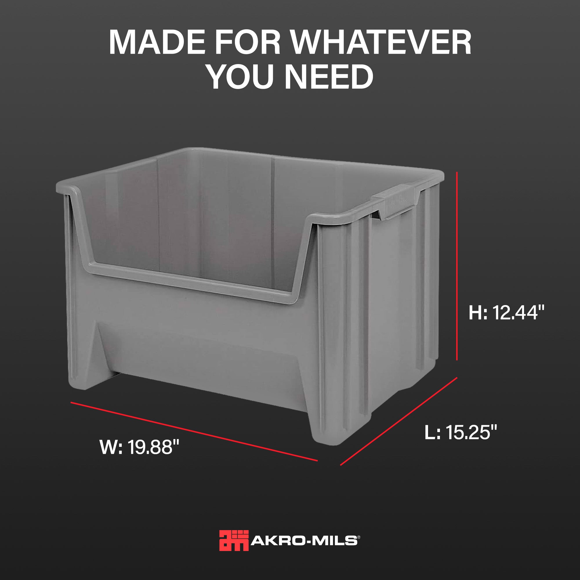Akro-Mils Stak-N-Store Stackable Storage Bin, Open Front Organizer, Gray, 3 Pack - VMInnovations