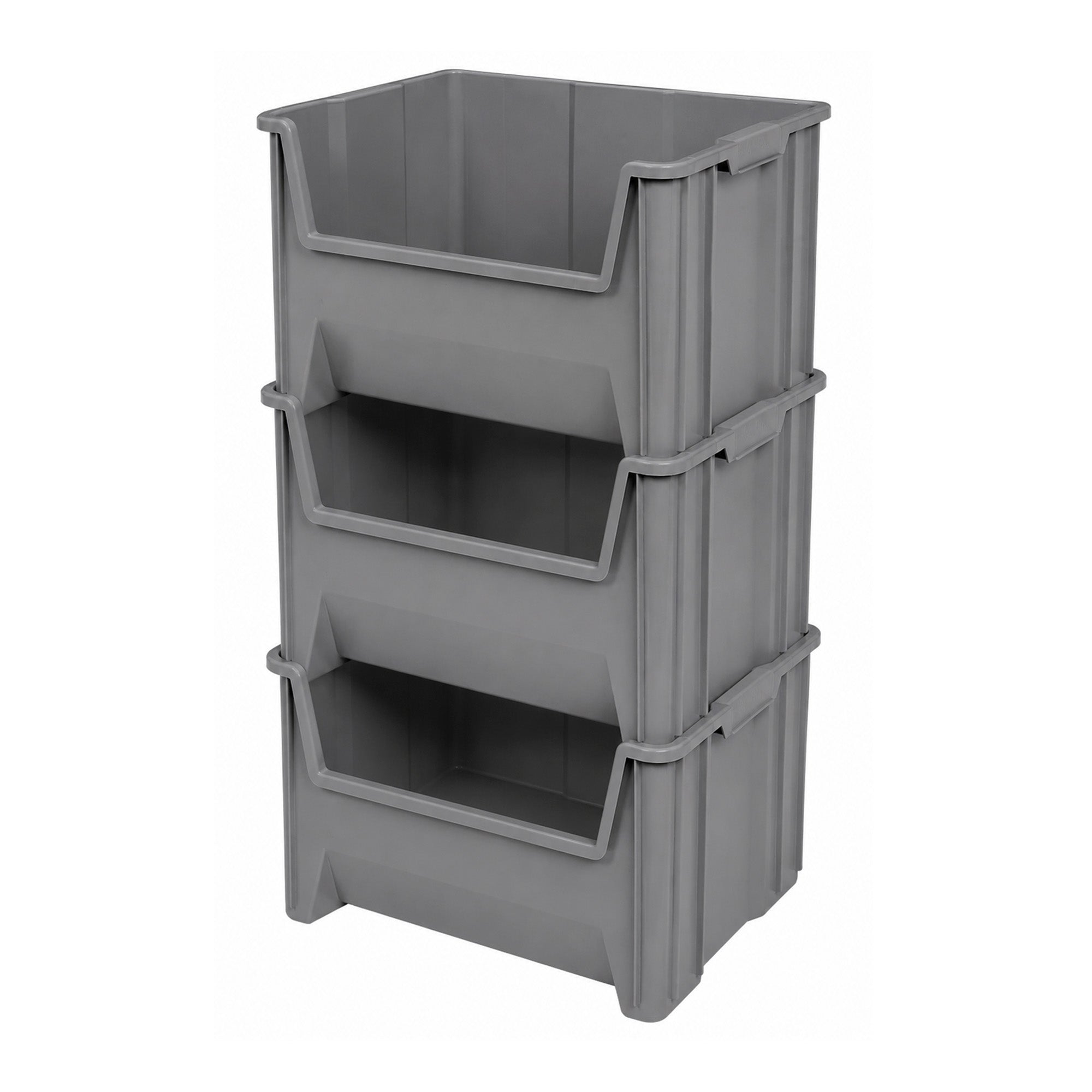Akro-Mils Stak-N-Store Stackable Storage Bin, Open Front Organizer, Gray, 3 Pack - VMInnovations
