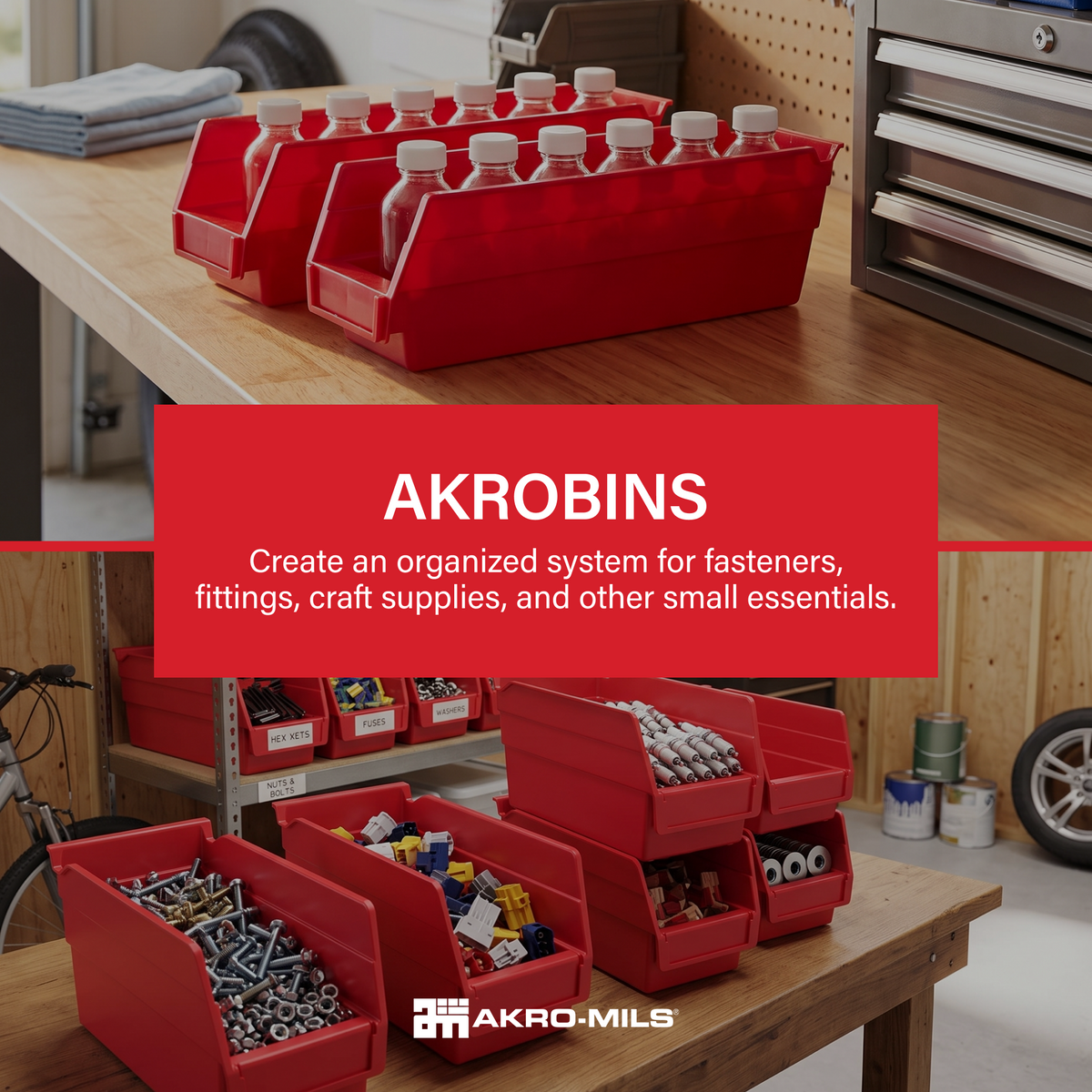 Akro-Mils 24 Pack AkroBins Plastic Storage Bins, Space-Saving Organizers, Red