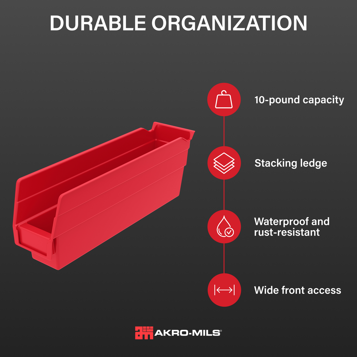 Akro-Mils 24 Pack AkroBins Plastic Storage Bins, Space-Saving Organizers, Red
