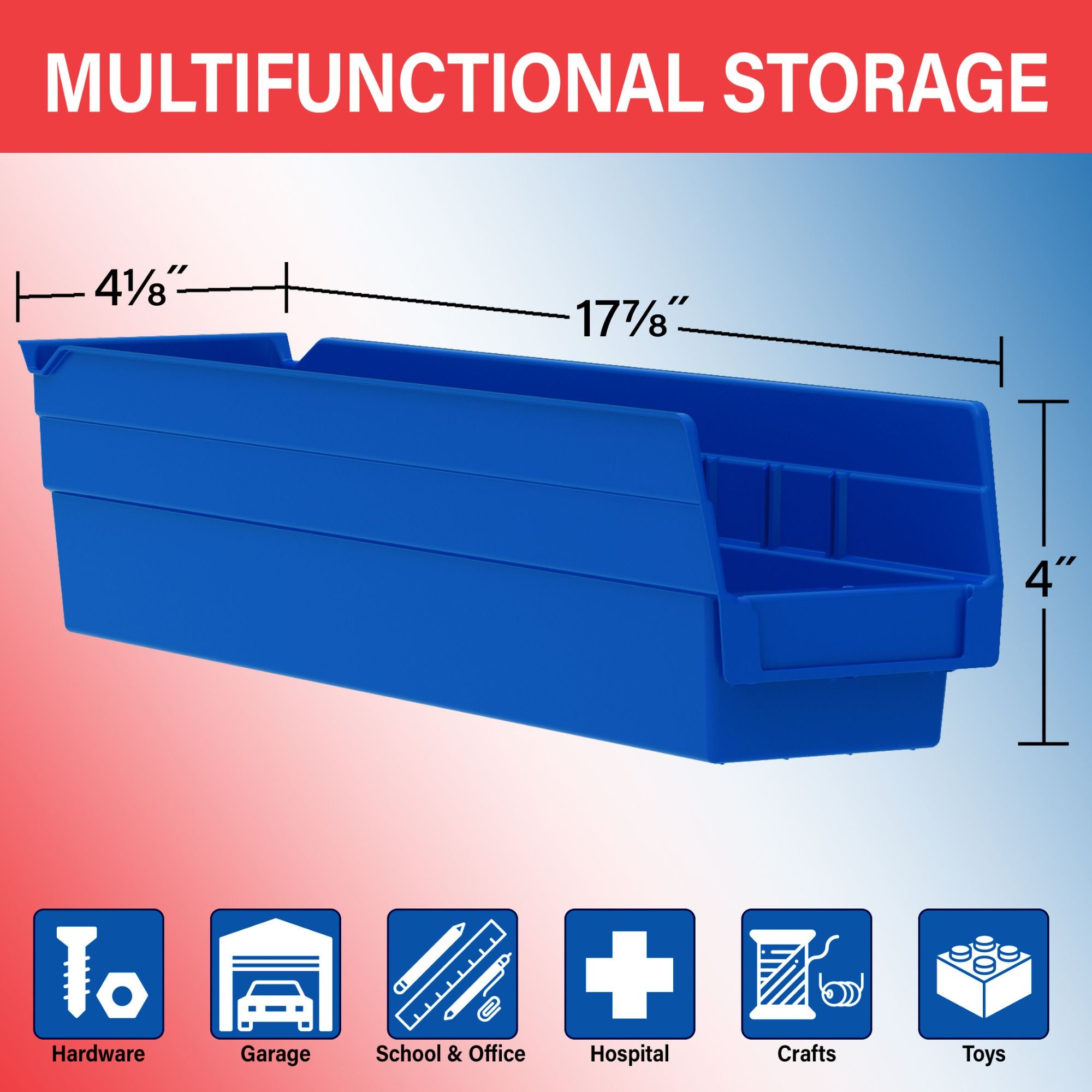 Akro-Mils 12 Pack Plastic Storage Shelf Bins, Space-Saving Organizers, Blue