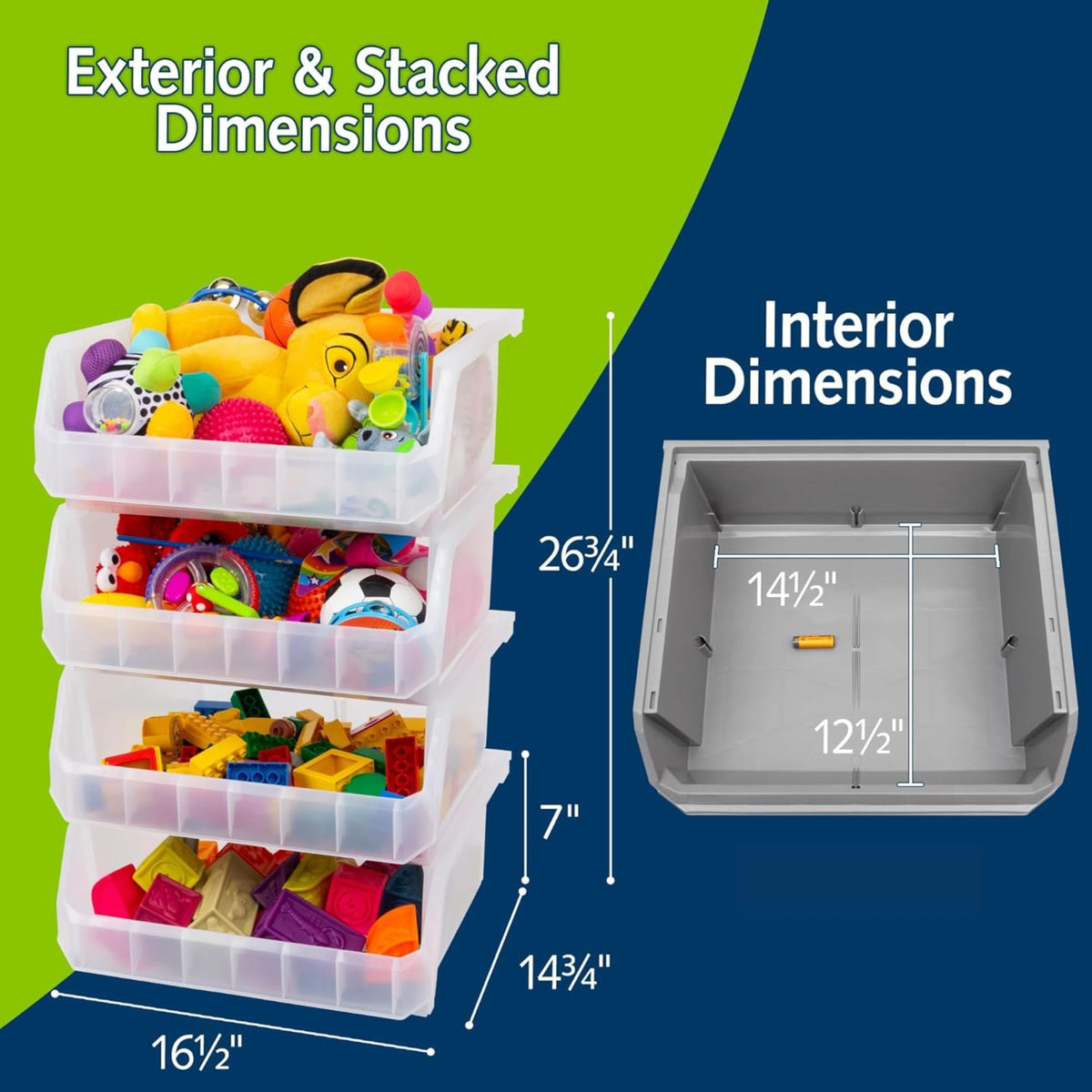 ReadySpace Extra Large Plastic Storage Bins, Stackable Organizer, (Open Box) - VMInnovations