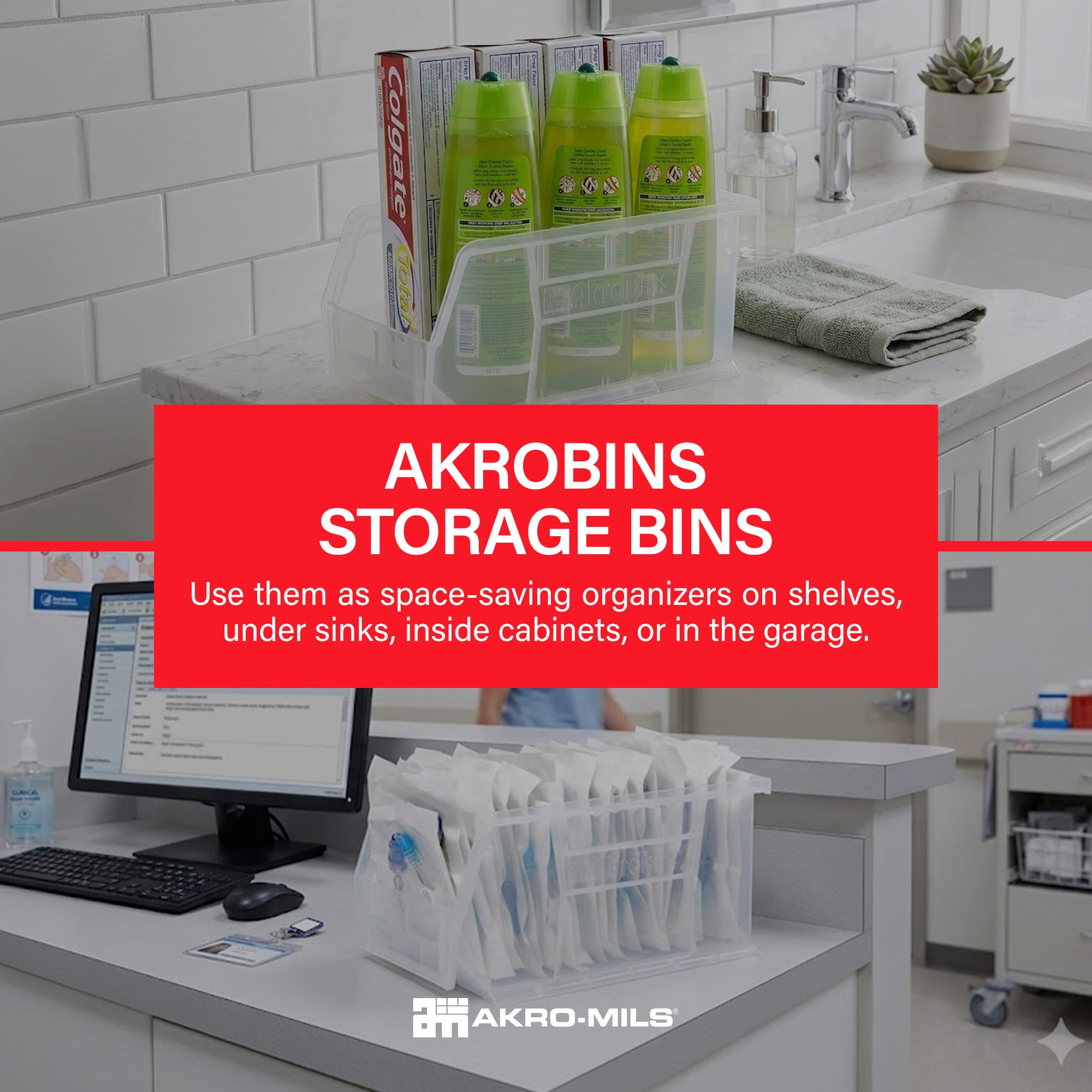Akro-Mils 12 Pack AkroBins Plastic Storage Bins, Space-Saving Organizers, Clear - VMInnovations