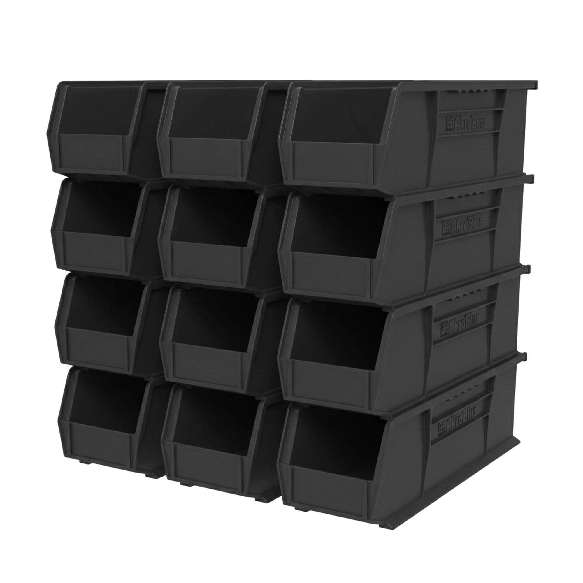 Akro-Mils 12 Pack AkroBins Plastic Storage Bins, Space-Saving Organizers, Black - VMInnovations