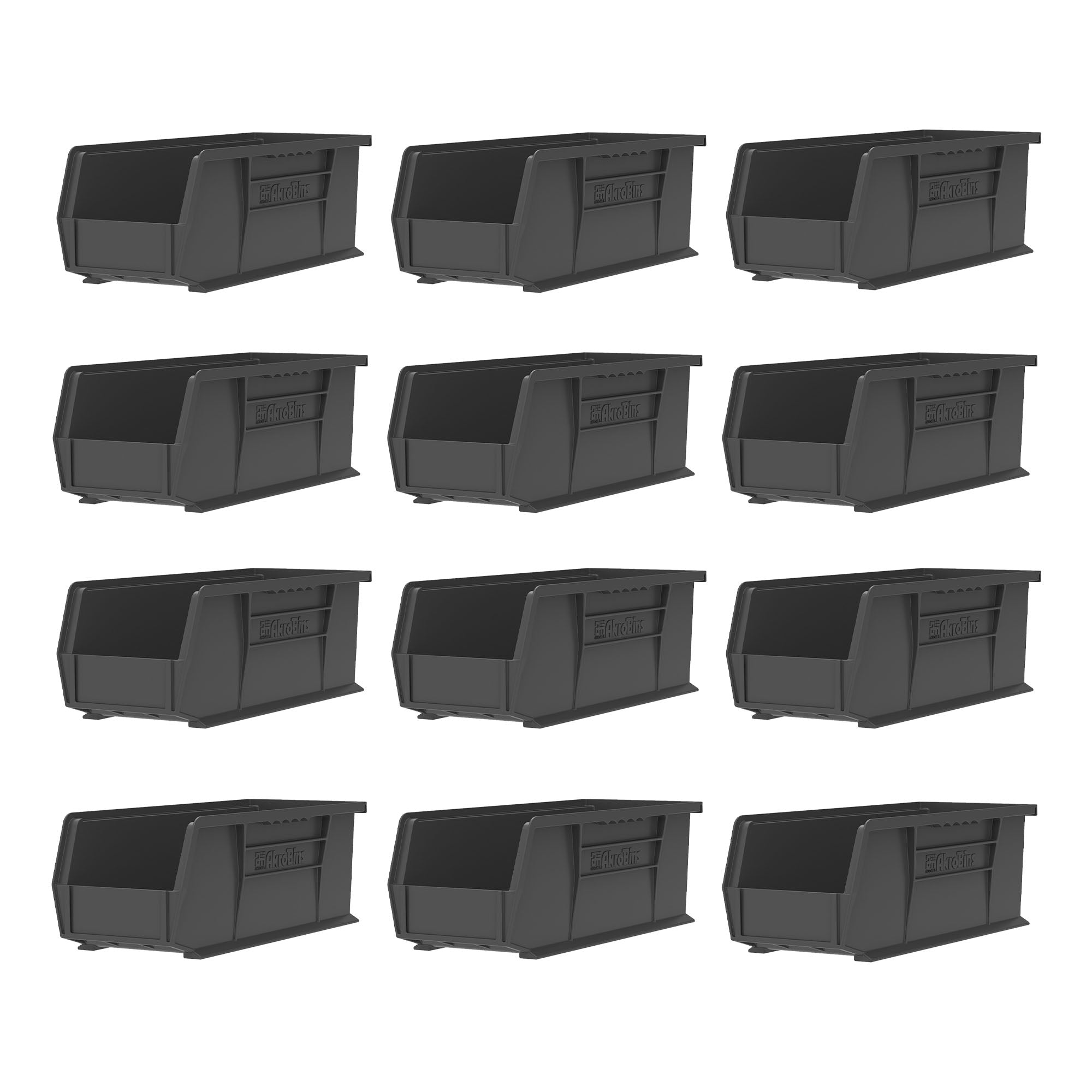 Akro-Mils 12 Pack AkroBins Plastic Storage Bins, Space-Saving Organizers, Black - VMInnovations