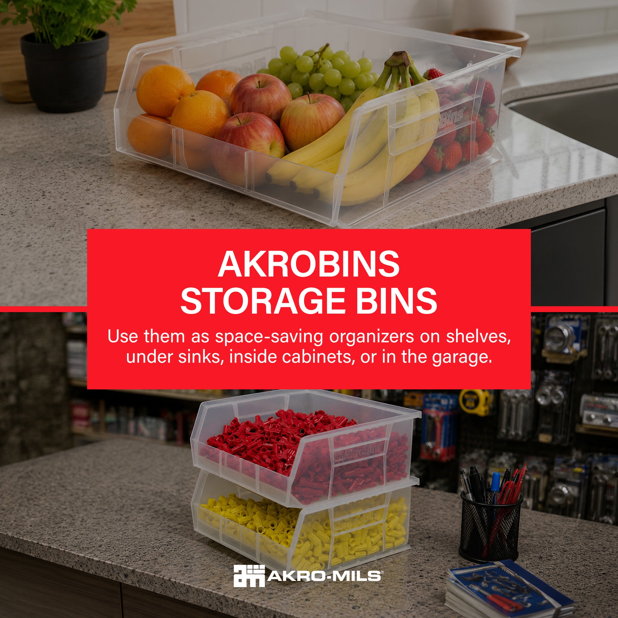 Akro-Mils 6 Pack AkroBins Plastic Storage Bins, Space-Saving Organizers, Clear - VMInnovations