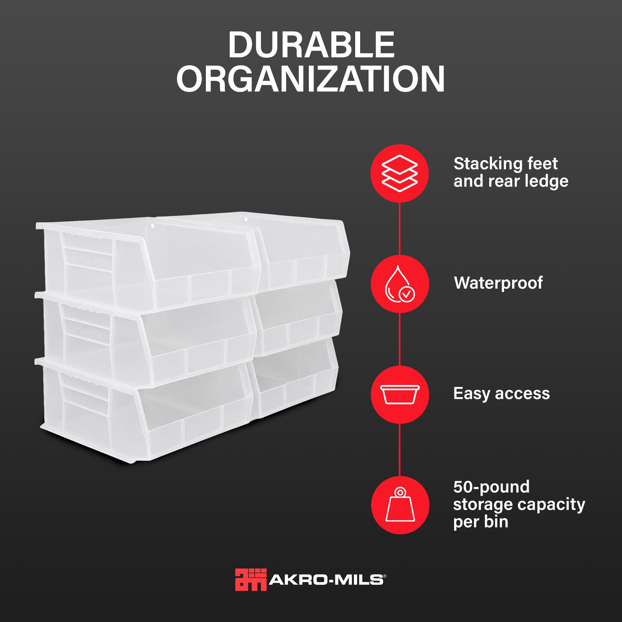 Akro-Mils 6 Pack AkroBins Plastic Storage Bins, Space-Saving Organizers, Clear - VMInnovations