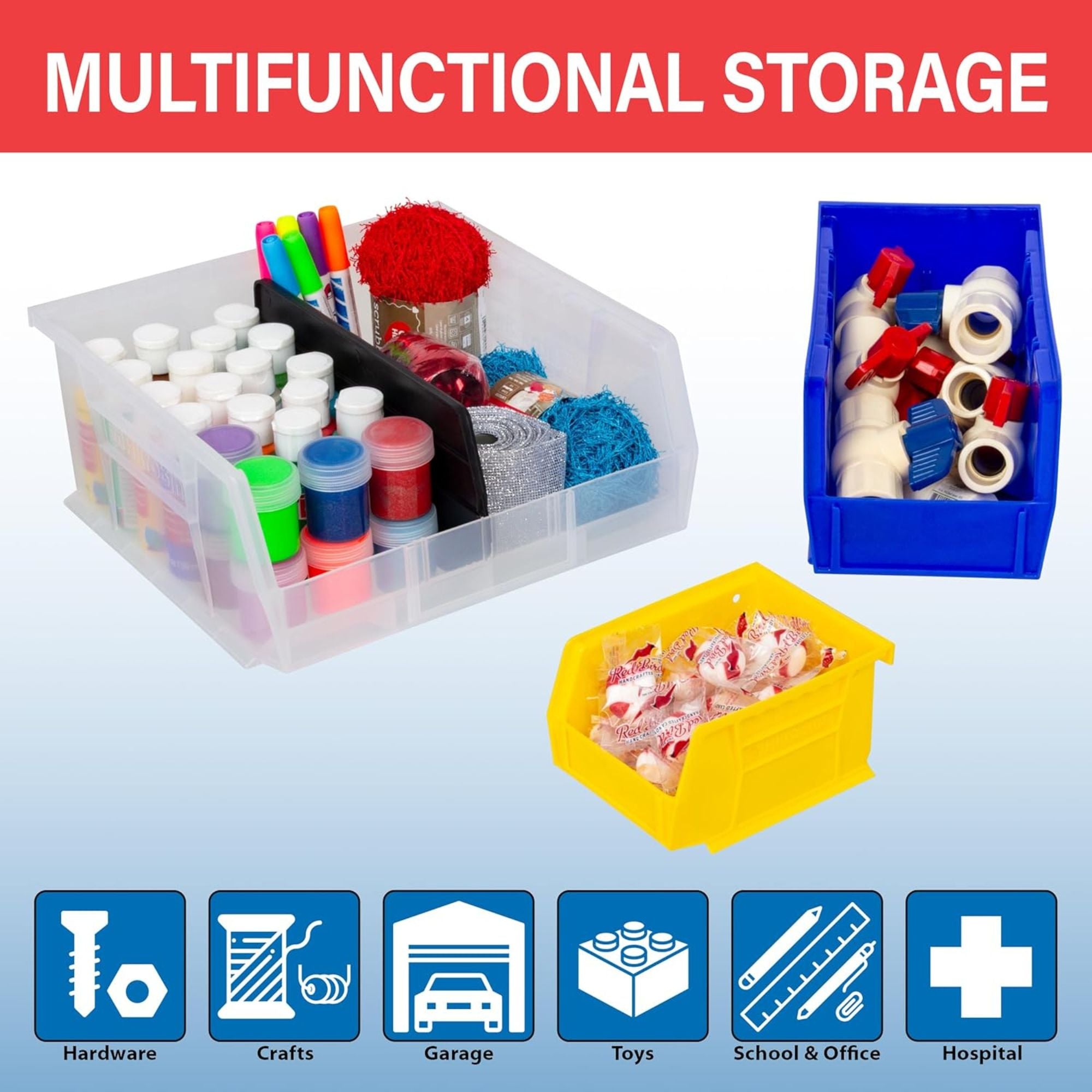 Akro-Mils 6 Pk AkroBins Plastic Storage Bins, Space-Saving Organizers (Open Box)