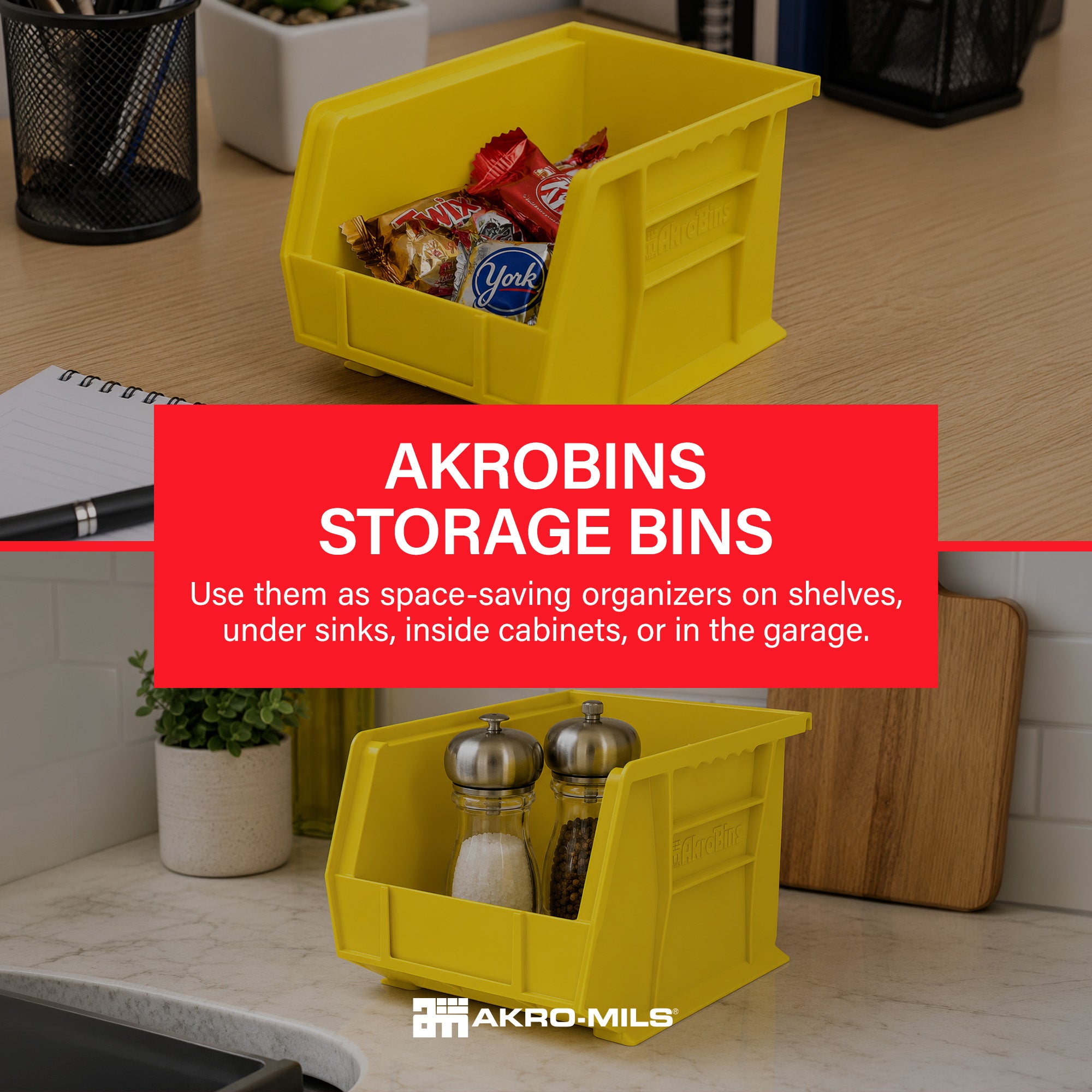 Akro-Mils 6 Pack AkroBins Plastic Storage Bins, Space-Saving Organizers, Yellow - VMInnovations