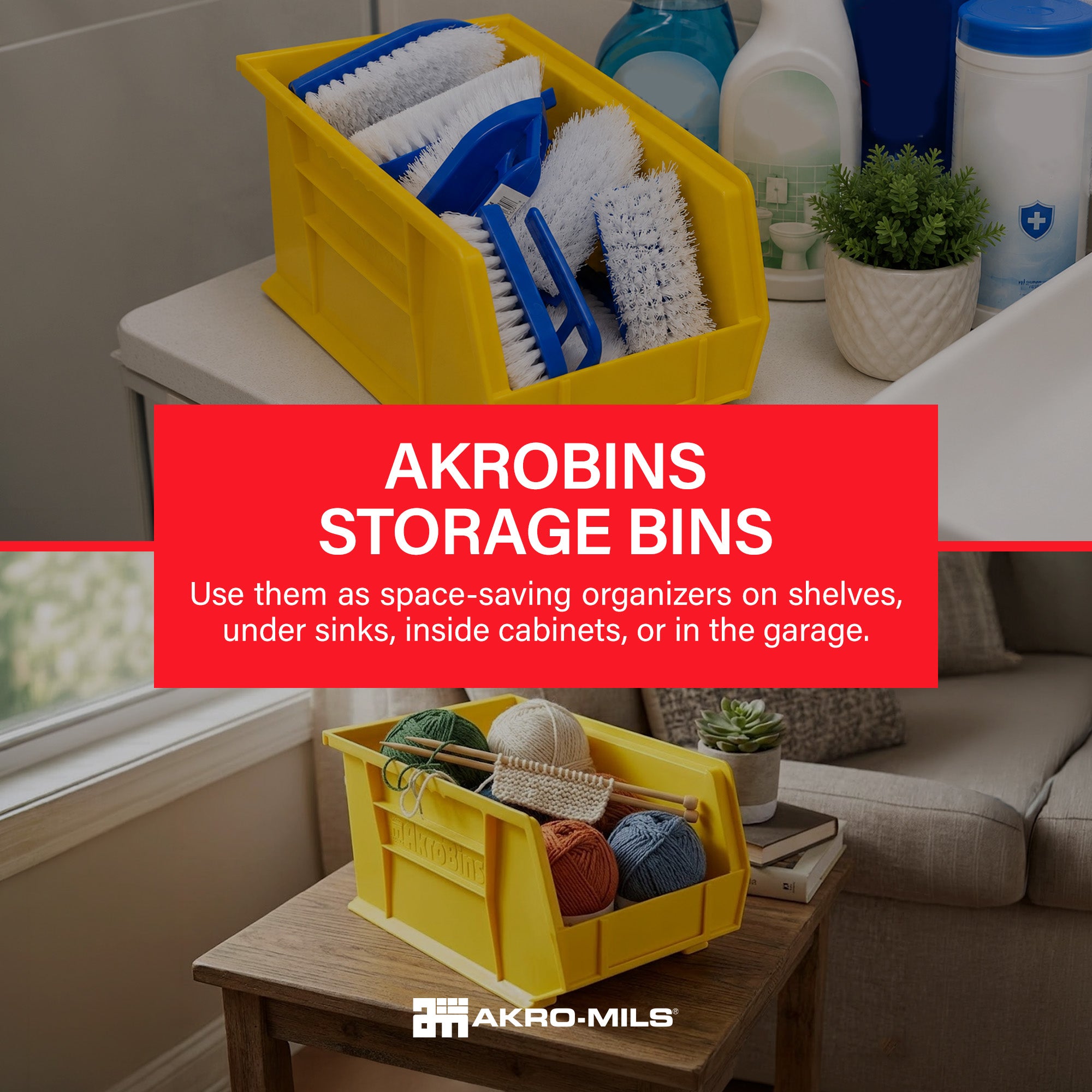 Akro-Mils 12 Pack AkroBins Plastic Storage Bins, Space-Saving Organizers, Yellow - VMInnovations