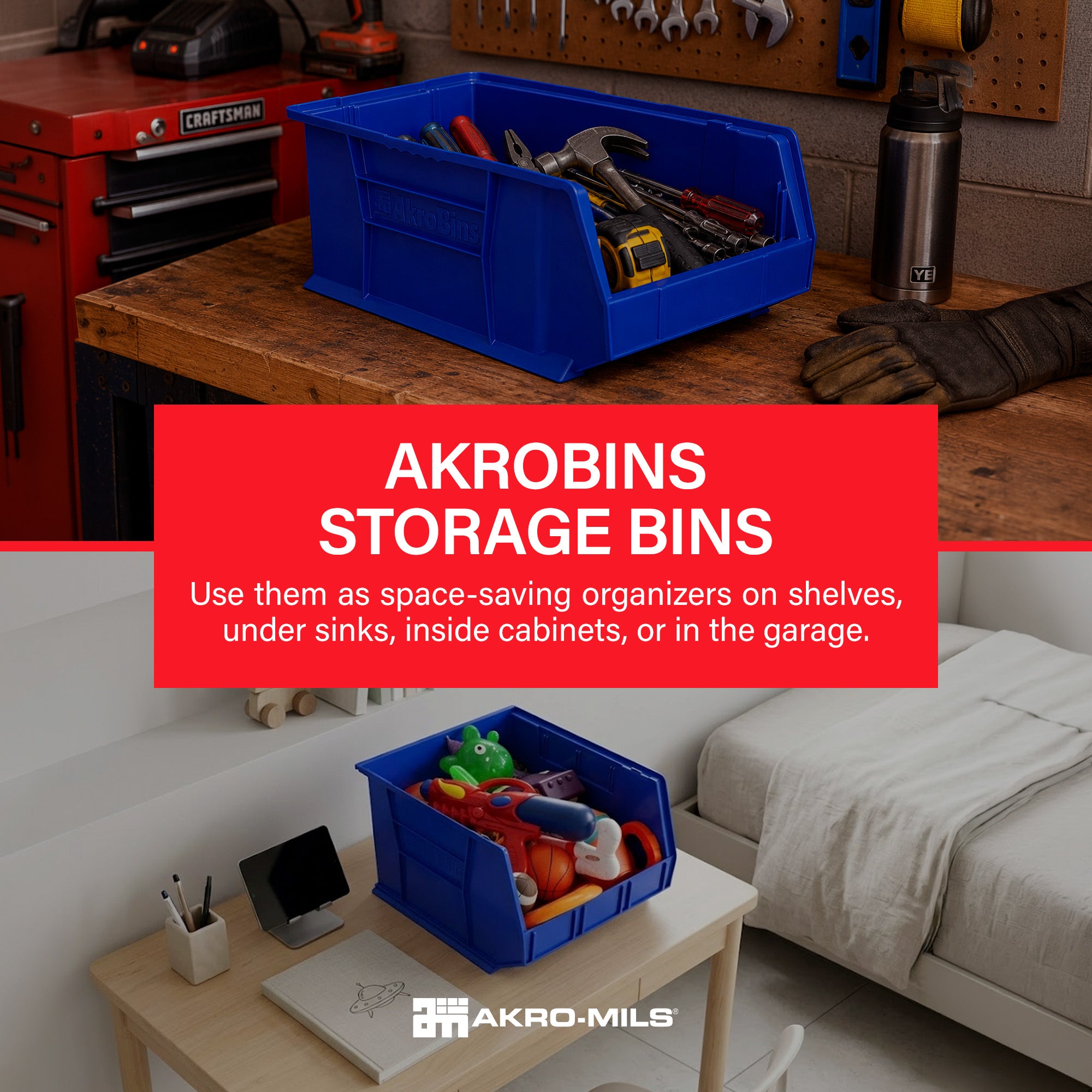 Akro-Mils 3 Pack AkroBins Plastic Storage Bins Organizers (Open Box) - VMInnovations