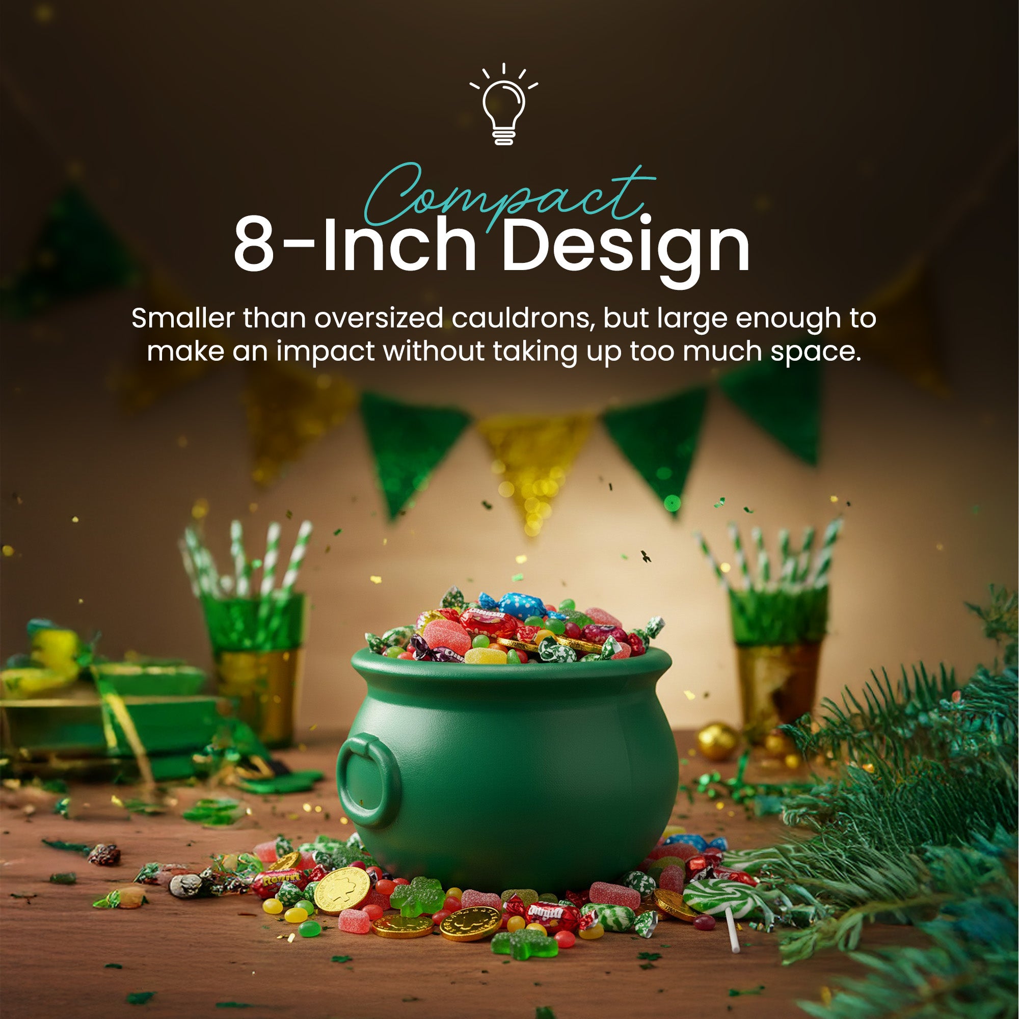 Union Products St. Patrick's Day Cauldron 8" Treat Holder Container, Kelly Green - VMInnovations