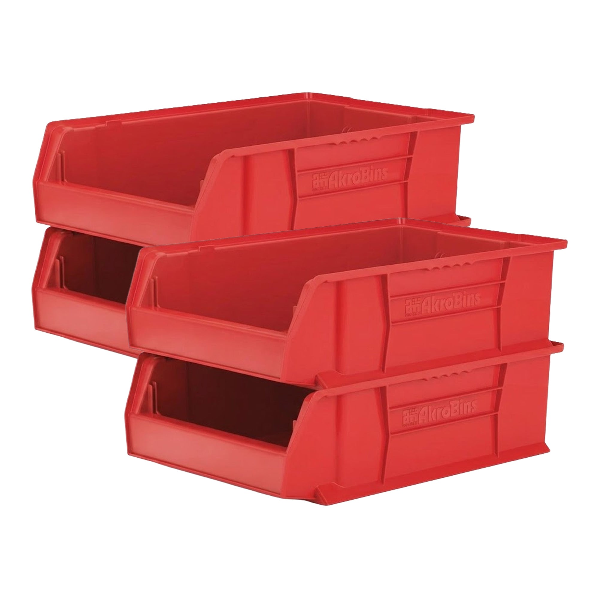 Akro-Mils 4 Pack AkroBins Plastic Storage Bins, Space-Saving Organizers, Red - VMInnovations