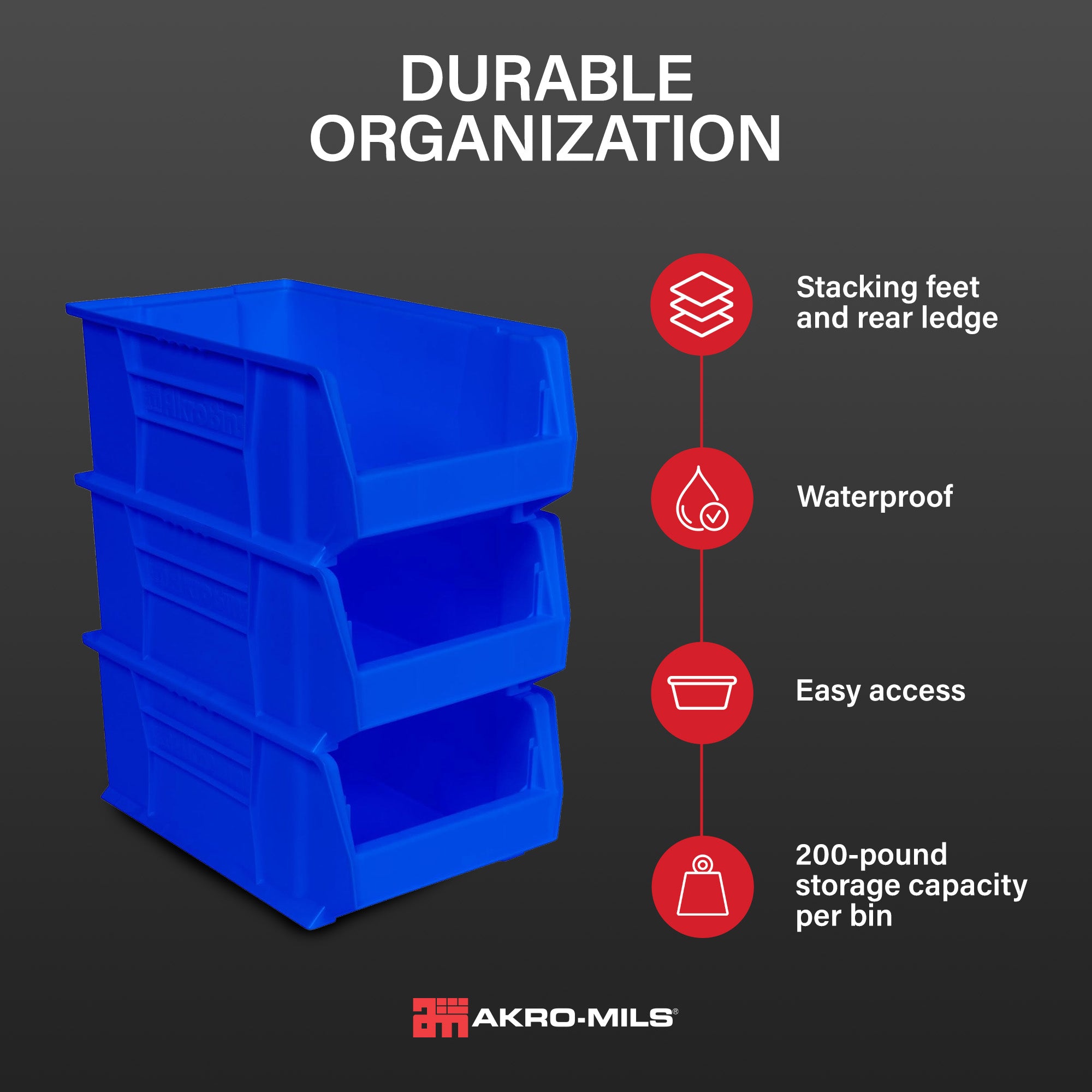 Akro-Mils 3 Pack AkroBins Plastic Storage Bins, Space-Saving Organizers, Blue - VMInnovations