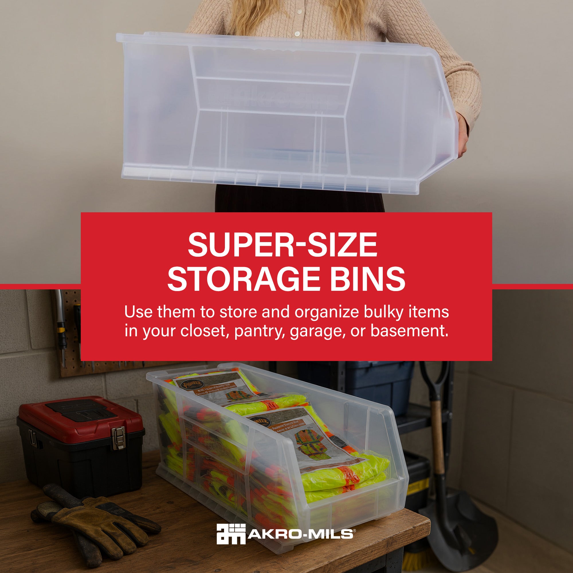 Akro-Mils 3 Pack AkroBins Plastic Storage Bins, Space-Saving Organizers, Clear - VMInnovations
