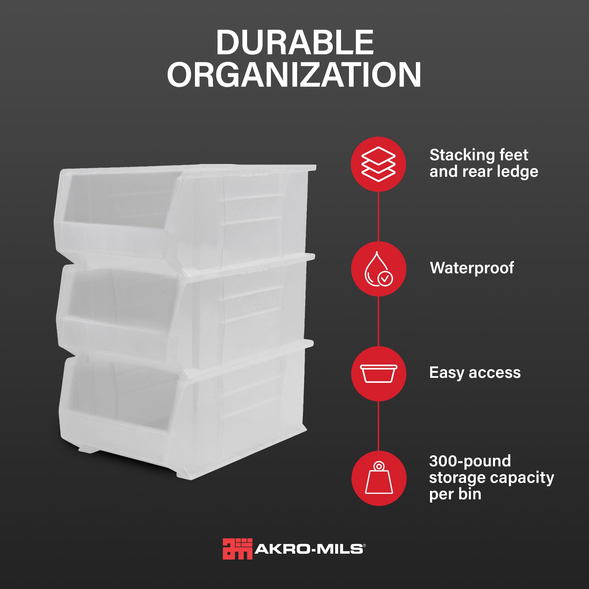 Akro-Mils 3 Pk AkroBins Plastic Storage Bins, Space-Saving Organizers (Open Box)