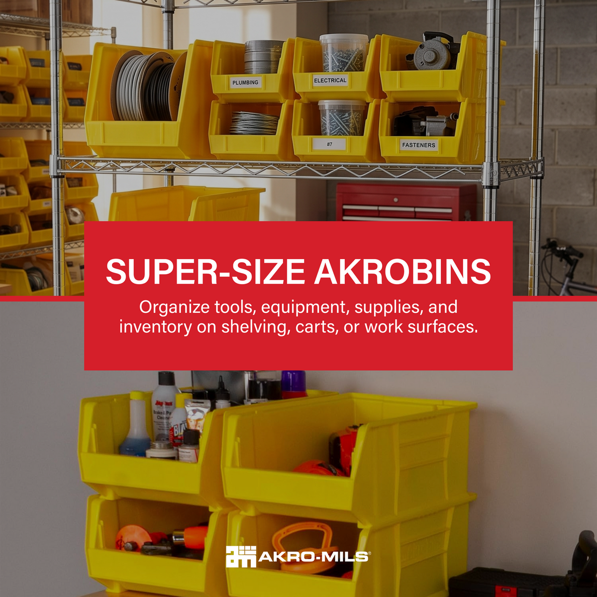 Akro-Mils 4 Pack Super-Size AkroBin Storage Bin, 20 x 12.375 x 8 Inch, Yellow