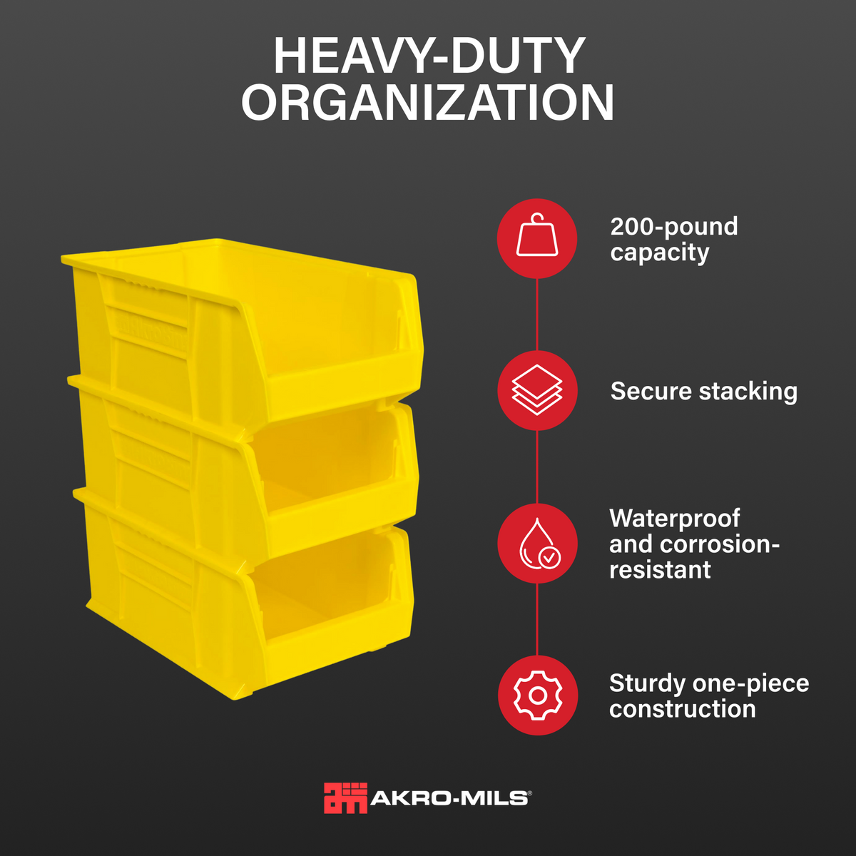 Akro-Mils 4 Pack Super-Size AkroBin Storage Bin, 20 x 12.375 x 8 Inch, Yellow