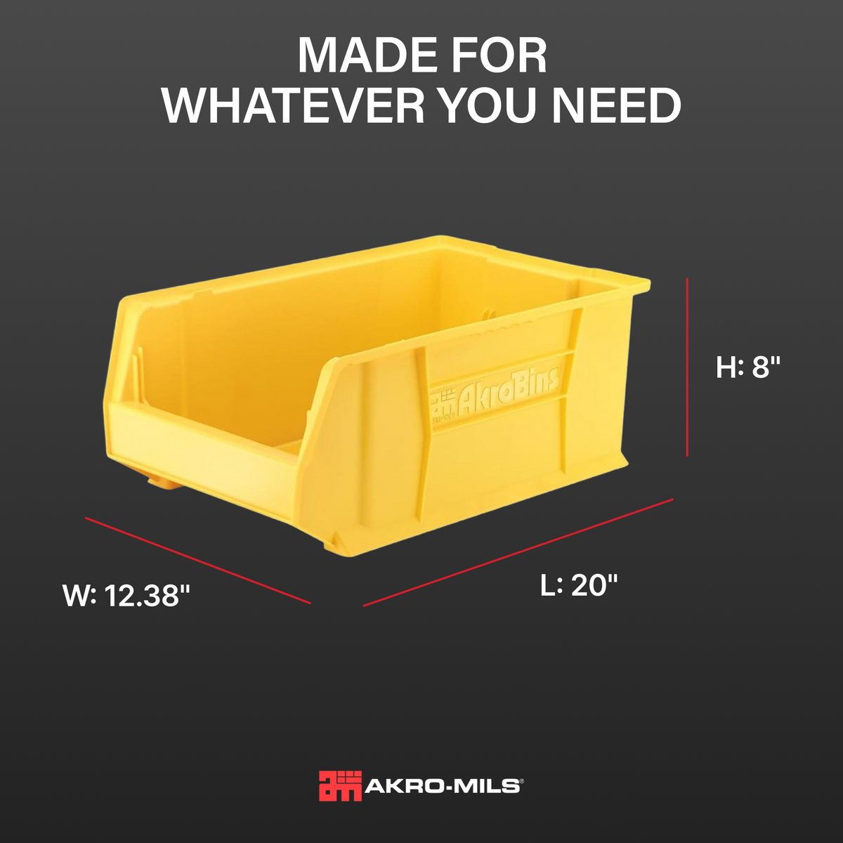 Akro-Mils 4 Pack Super-Size AkroBin Storage Bin, 20 x 12.375 x 8 Inch, Yellow