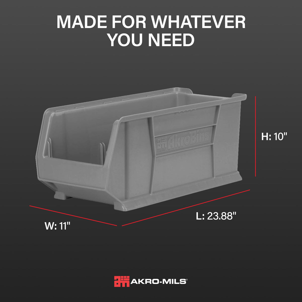 Akro-Mils 4 Pack AkroBins Plastic Storage Bins, Space-Saving Organizers, Grey