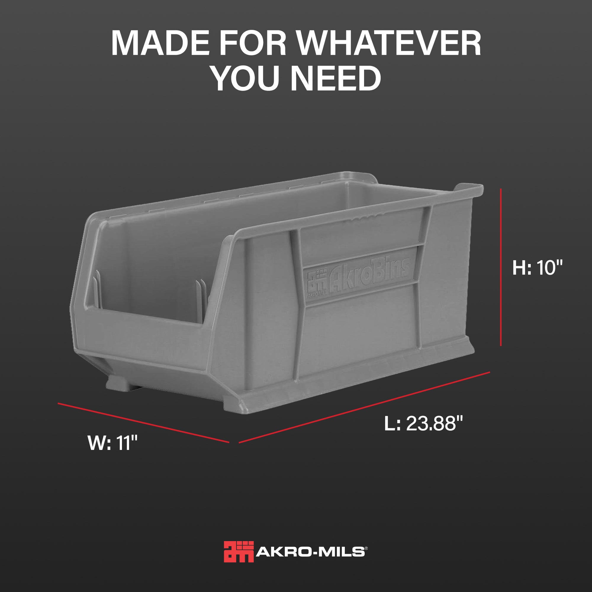 Akro-Mils 4 Pack AkroBins Plastic Storage Bins, Space-Saving Organizers, Grey
