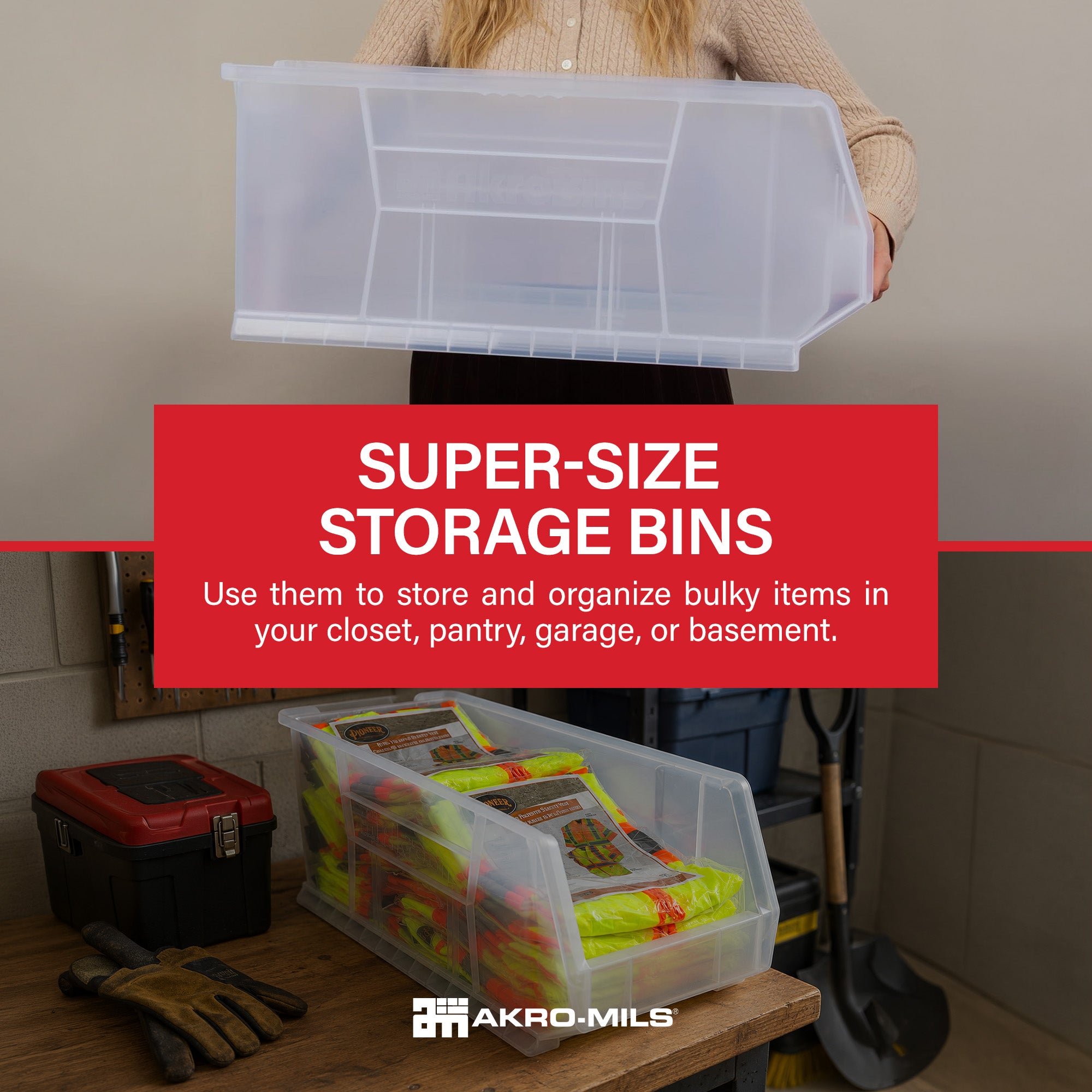 Akro-Mils 4 Pack AkroBins Plastic Storage Bins, Space-Saving Organizers, Clear - VMInnovations