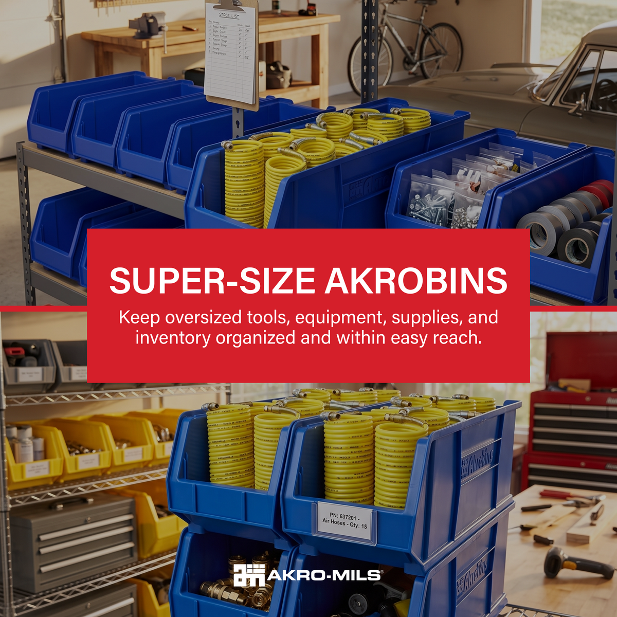 Akro-Mils 4 Pack Super-Size AkroBin Storage Bin, 29.875 x 11 x 10 Inch, Blue
