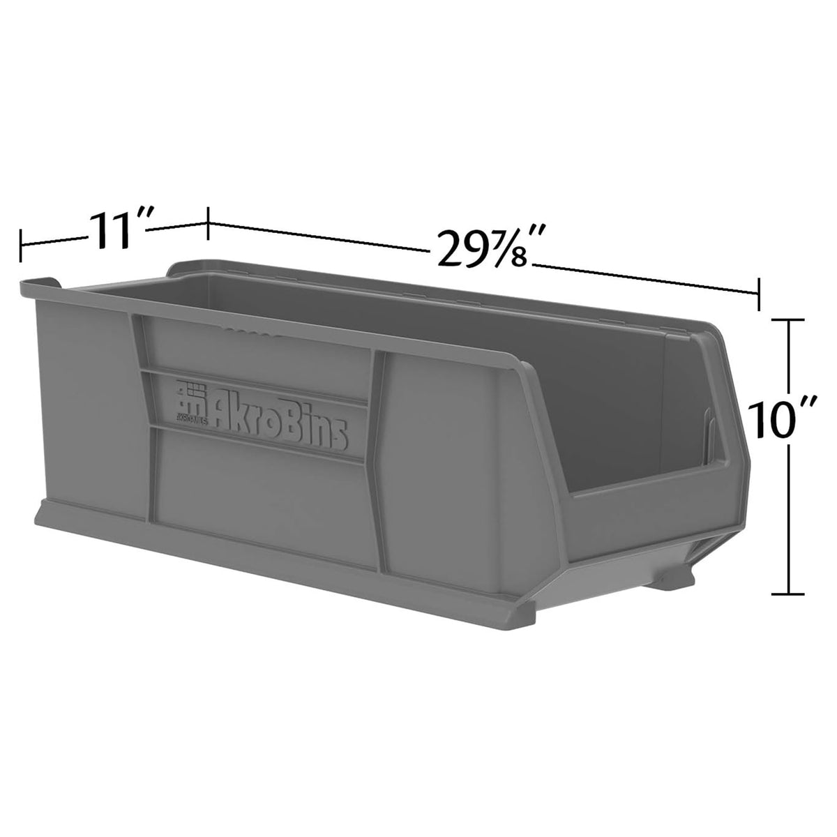 Akro-Mils 4 Pack Super-Size AkroBin Storage Bin, 29.875 x 11 x 10 Inch, Gray