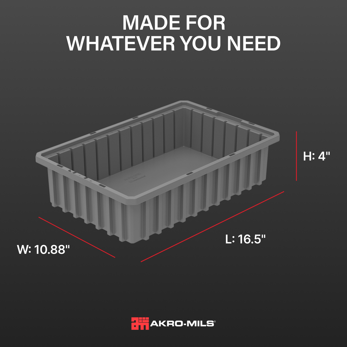 Akro-Mils 12 Pack Akro-Grid Dividable Storage Box, 16.5 x 10.875 x 4 Inch, Gray