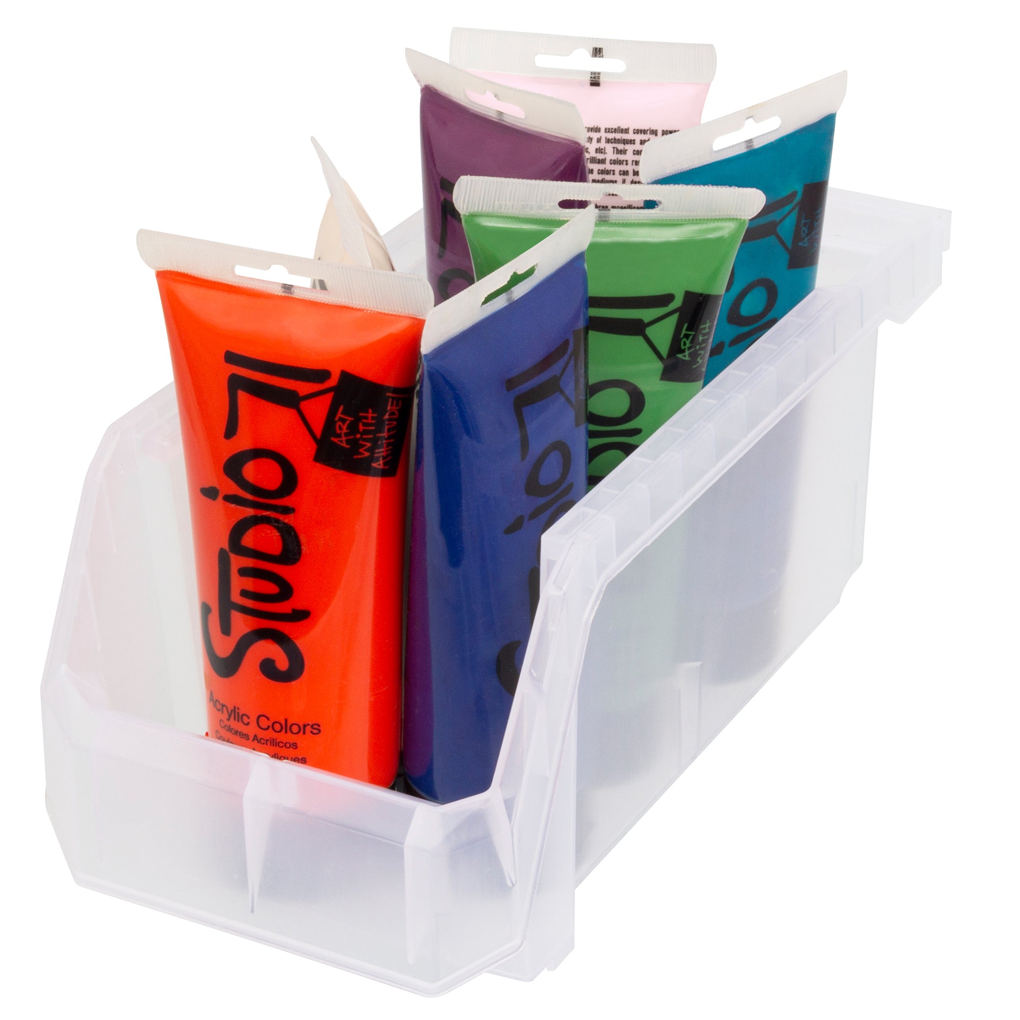 ReadySpace Medium Plastic Storage Bins, Stackable Organizer, Clear (Open Box) - VMInnovations