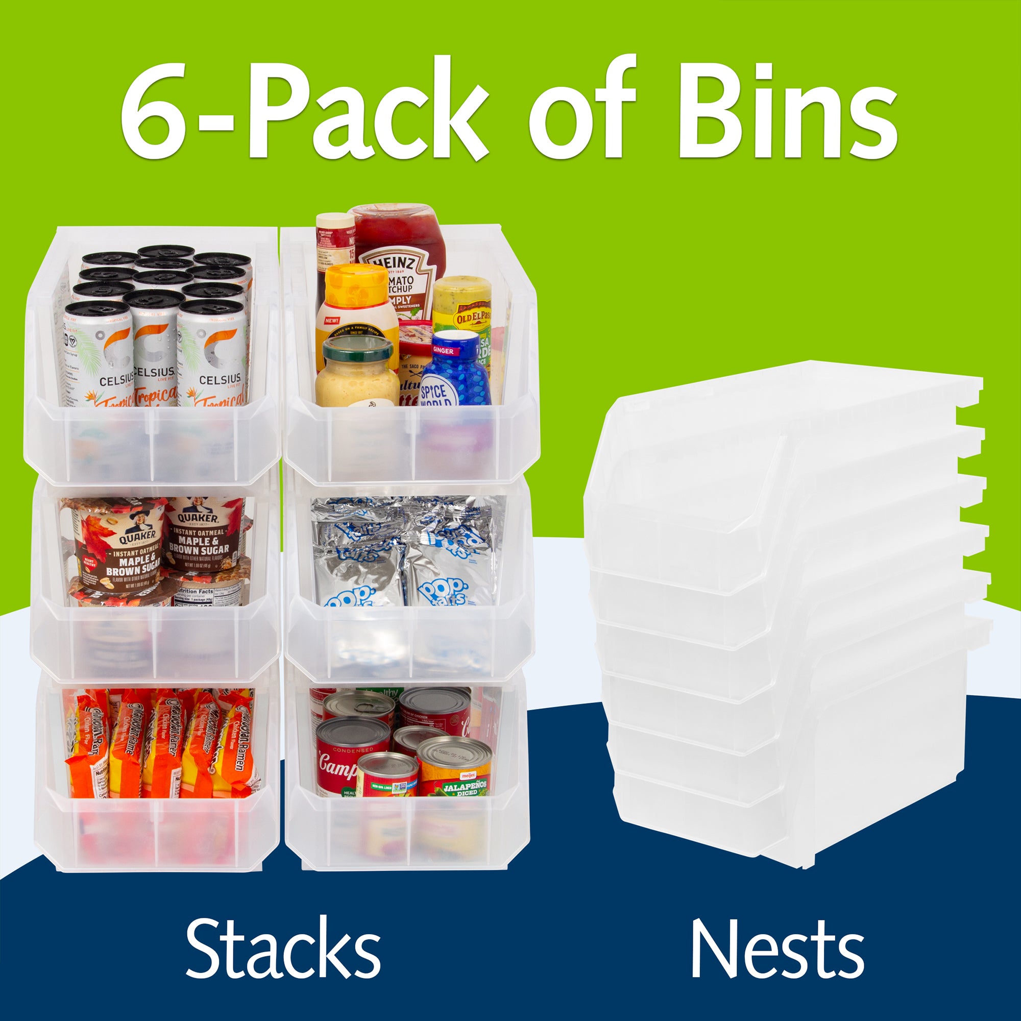 ReadySpace Large Plastic Storage Bins, Stackable Organizer, 6 Pk (Open Box)