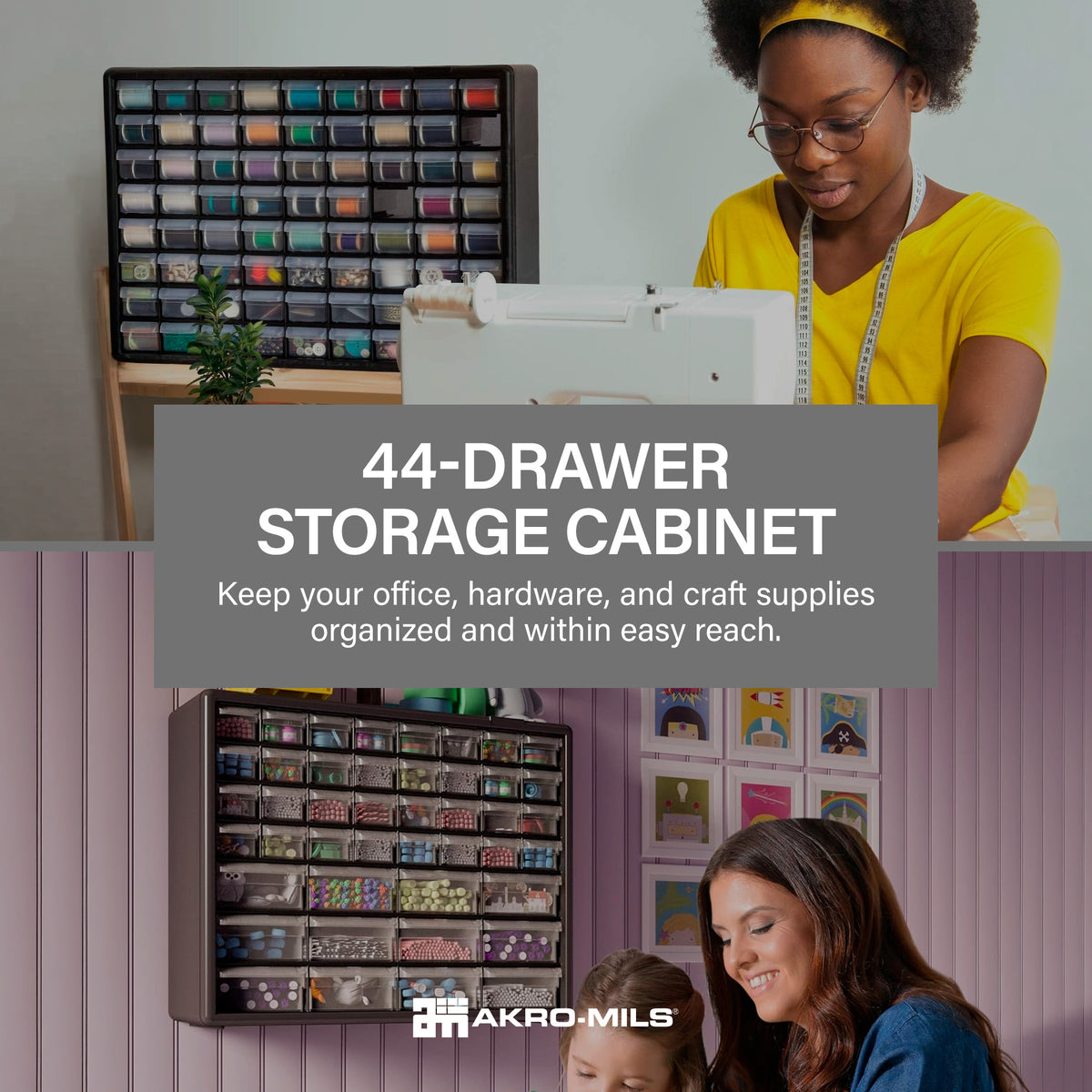 Akro-Mils 44 Drawer Plastic Storage Organizer Cabinet for Garage Use, Black - VMInnovations