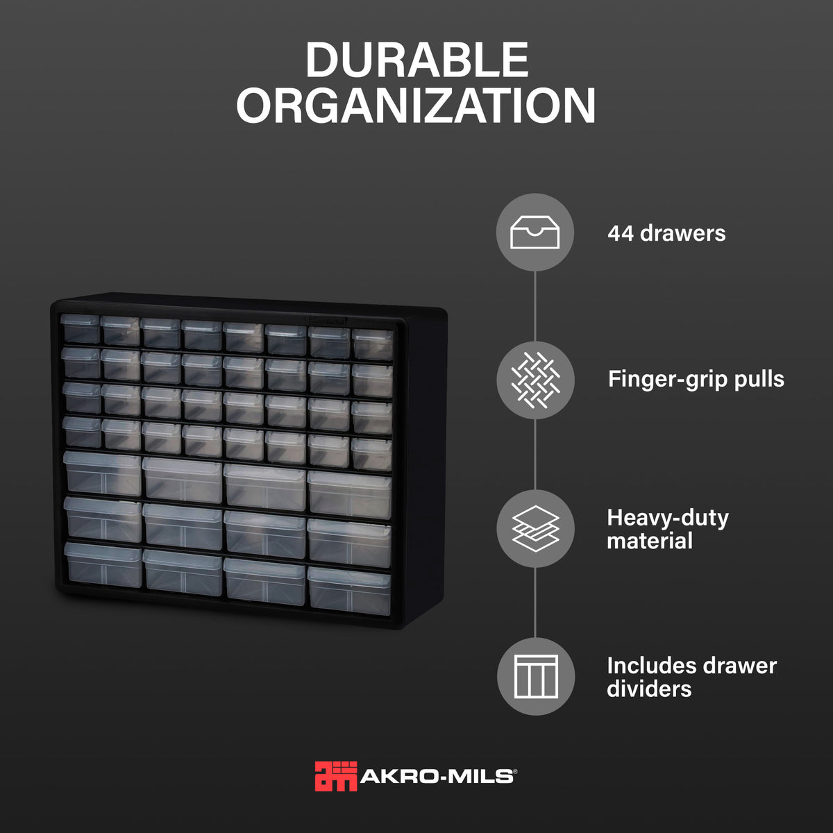 Akro-Mils 44 Drawer Plastic Storage Organizer Cabinet for Garage Use, Black - VMInnovations