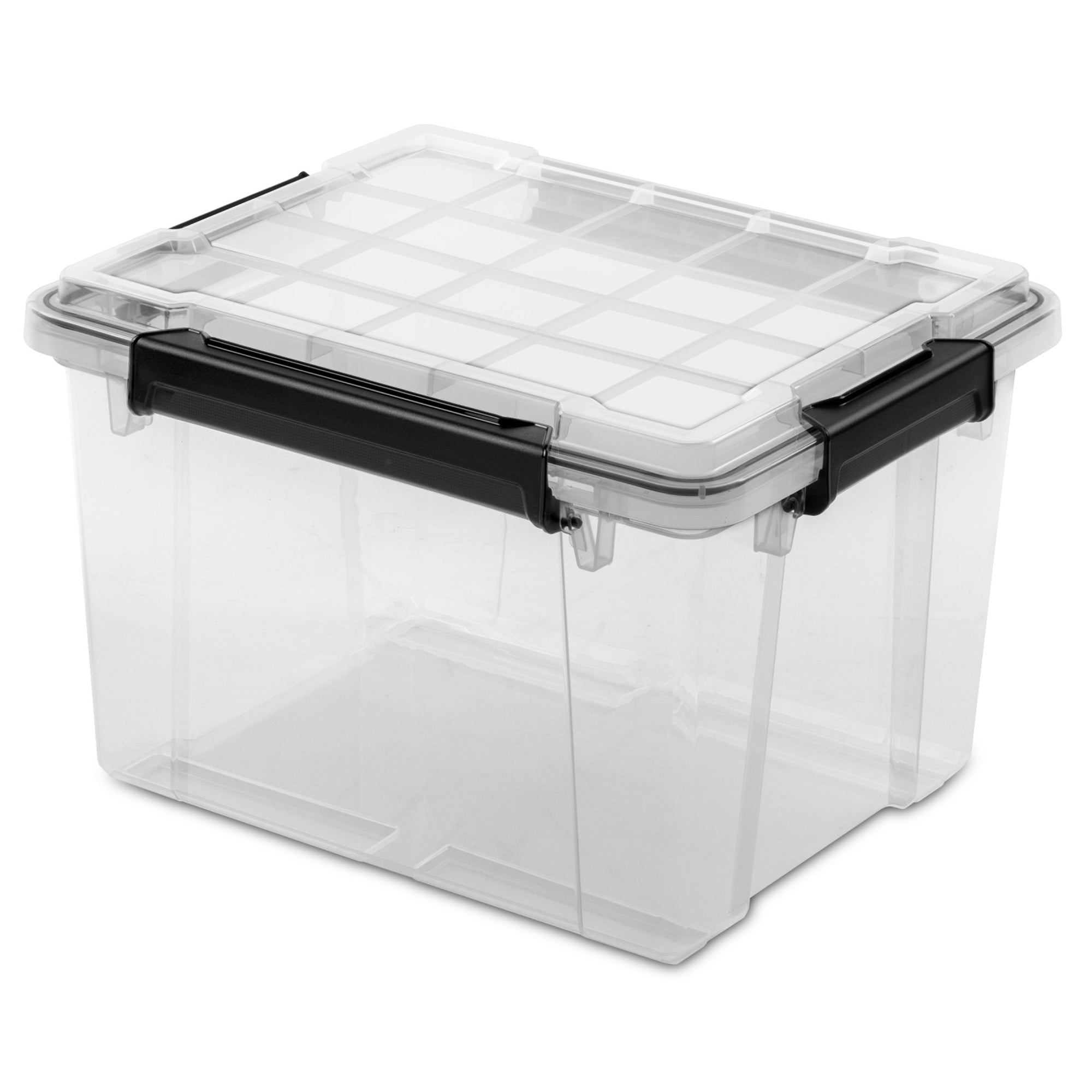 Sterilite 34 Qt Gasket Box, Stackable Storage Container with Lids, Black, 4 Pack