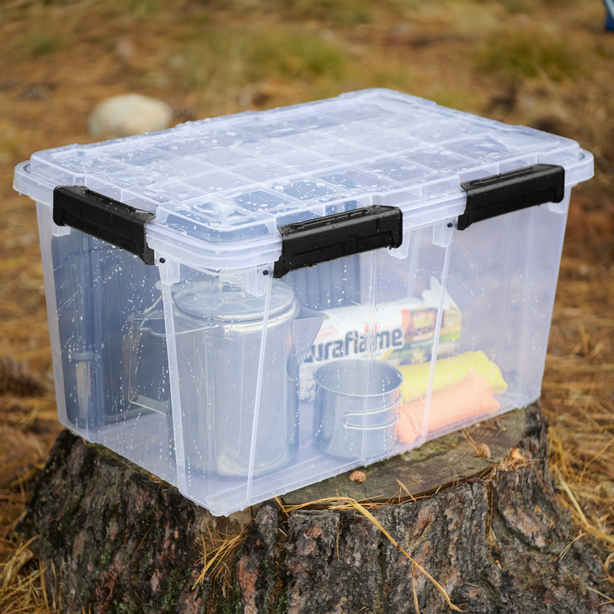 Sterilite 54 Qt Gasket Box, Stackable Storage Container with Lids, Black, 8 Pack